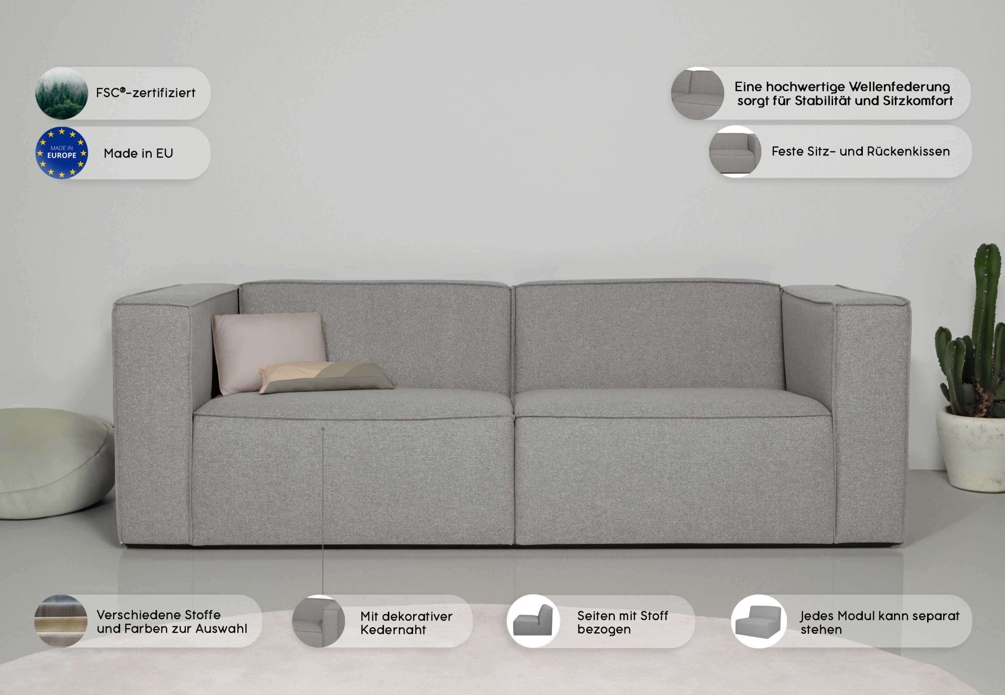 andas 3-zitsbank Dalby extra diepe zitting, met biesnaad, aangenaam zitcomfort