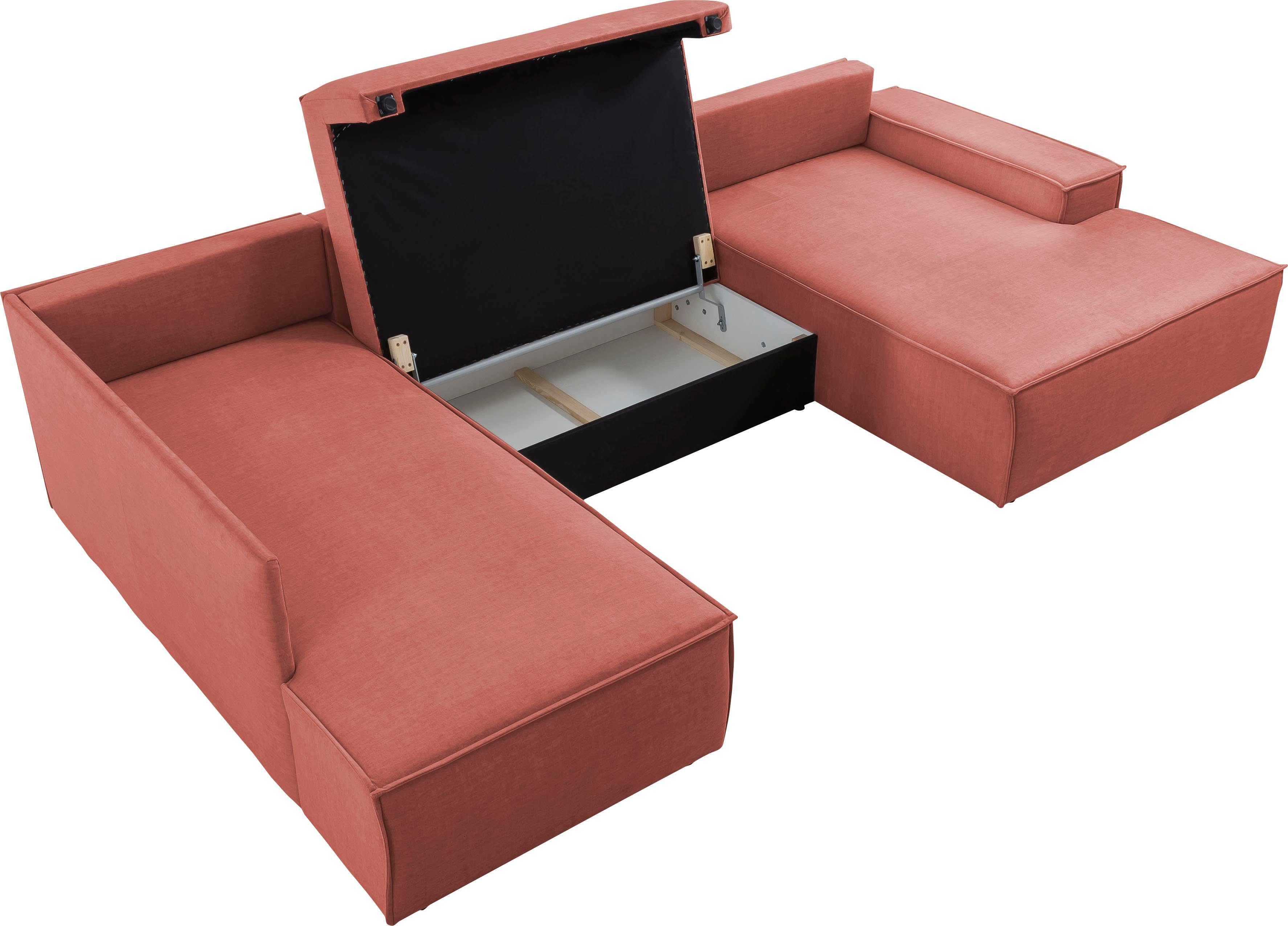 Home affaire Zithoek SHERWOOD 329 cm, U-vorm, slaapbank, Slaapfunctie met bedkist (194x139 cm), cord, vintage, fluweel