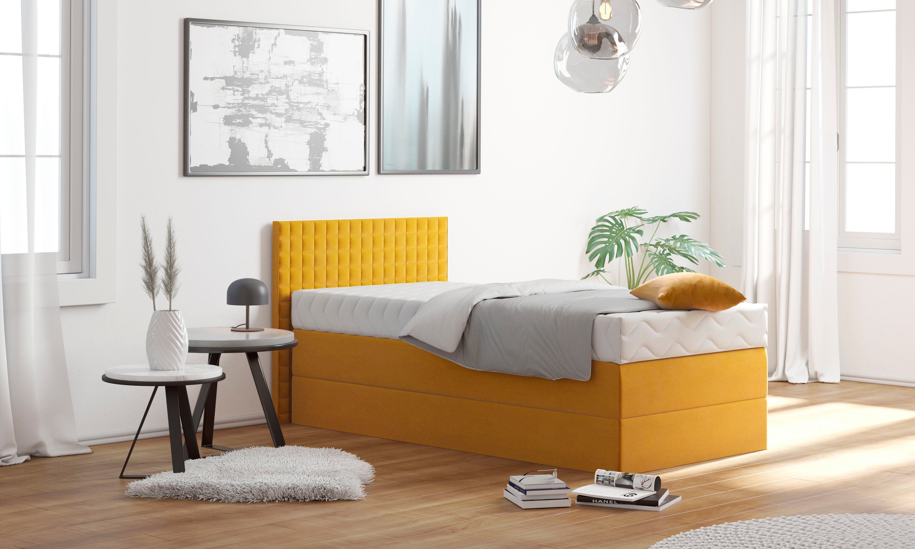 Westfalia Polsterbetten Boxspring met sierkussen, naar keuze met topmatras boxsprings geel