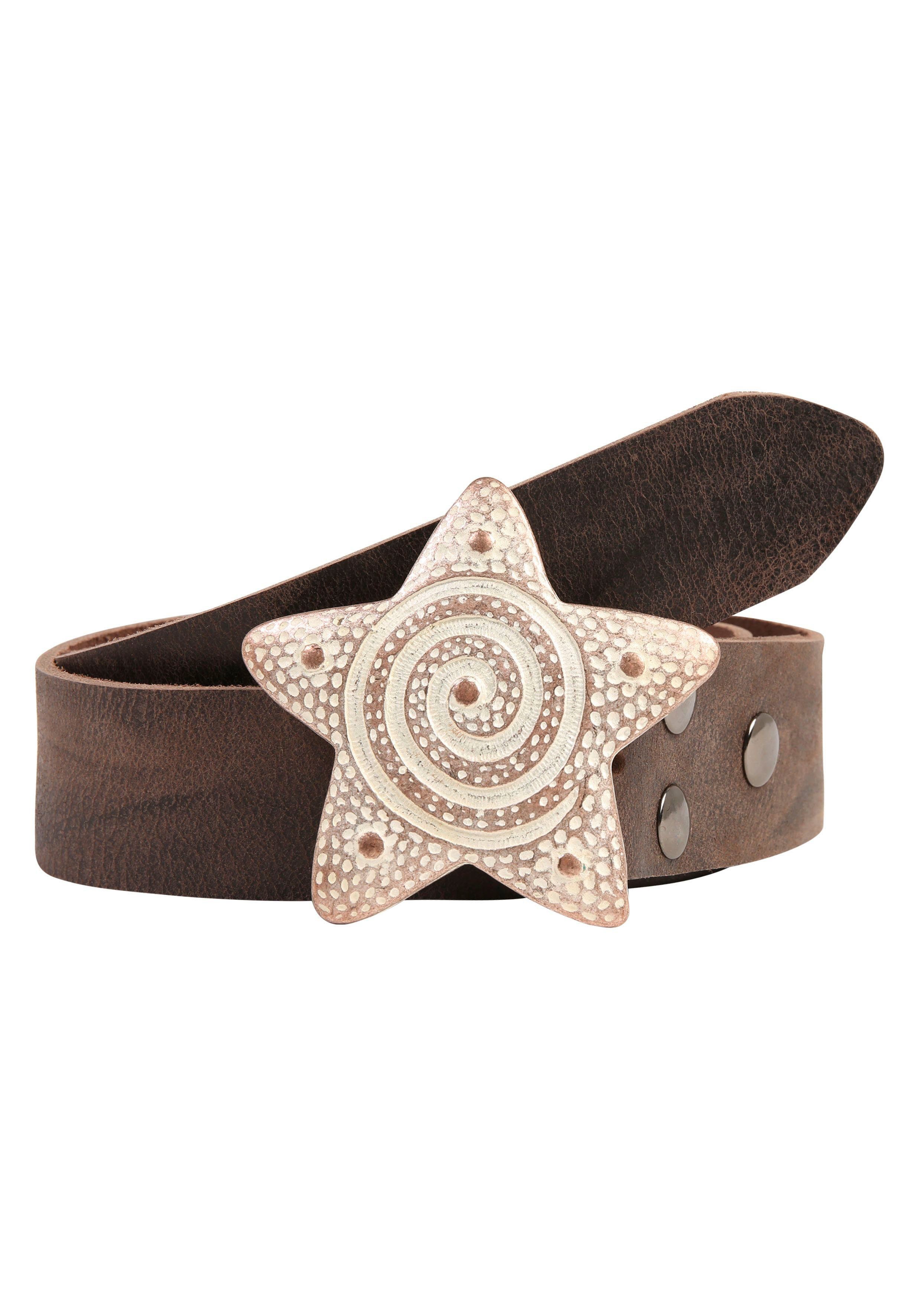 RETTUNGSRING by showroom 019° Leren riem met gesp in sterontwerp dames brede riemen maat 80 bruin