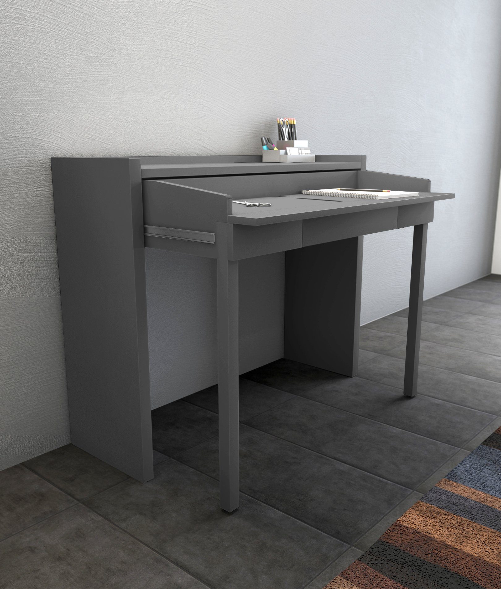 Woodman Bureau Desk 16 scandinavisch design, thuiskantoor, praktisch uittrekbaar bureaus grijs