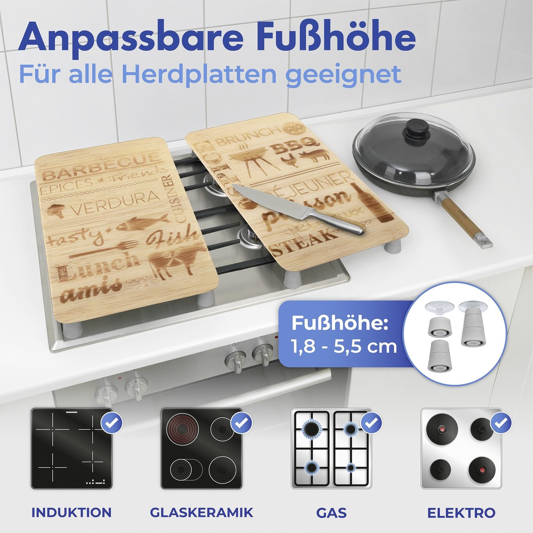 Maximex Kookplaatdeksel Universeel model BARBECUE voor inductie-, keramische-, elektrische- en gasfornuizen, in hoogte verstelbaar (set, 2-delig)