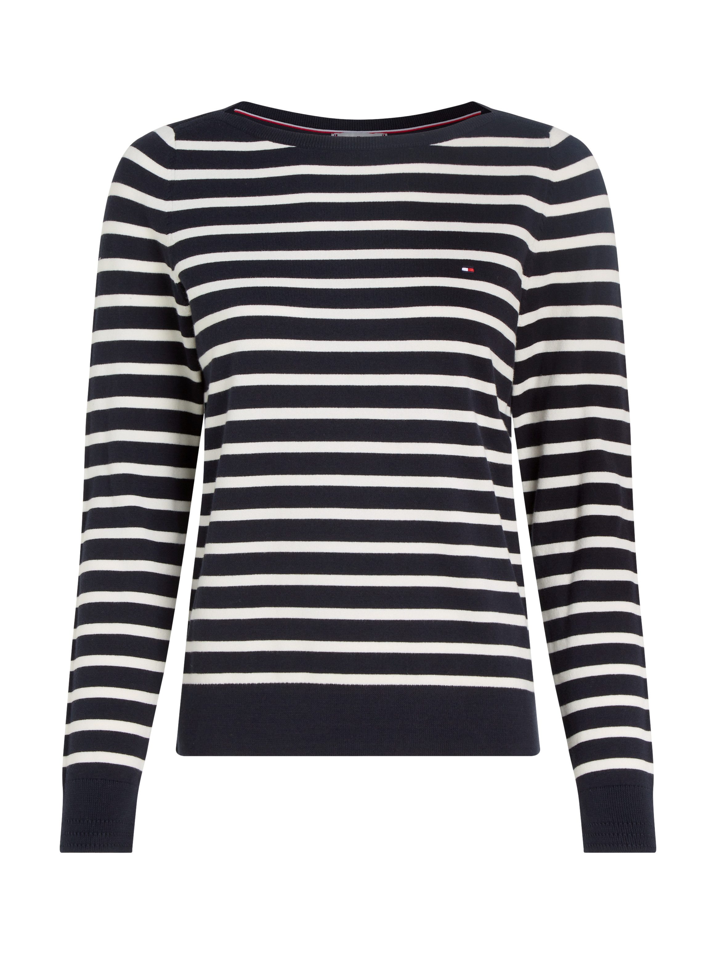 Tommy Hilfiger Gebreide trui CO JERSEY STITCH BOAT-NK SWEATER met -merklabel op de mouw