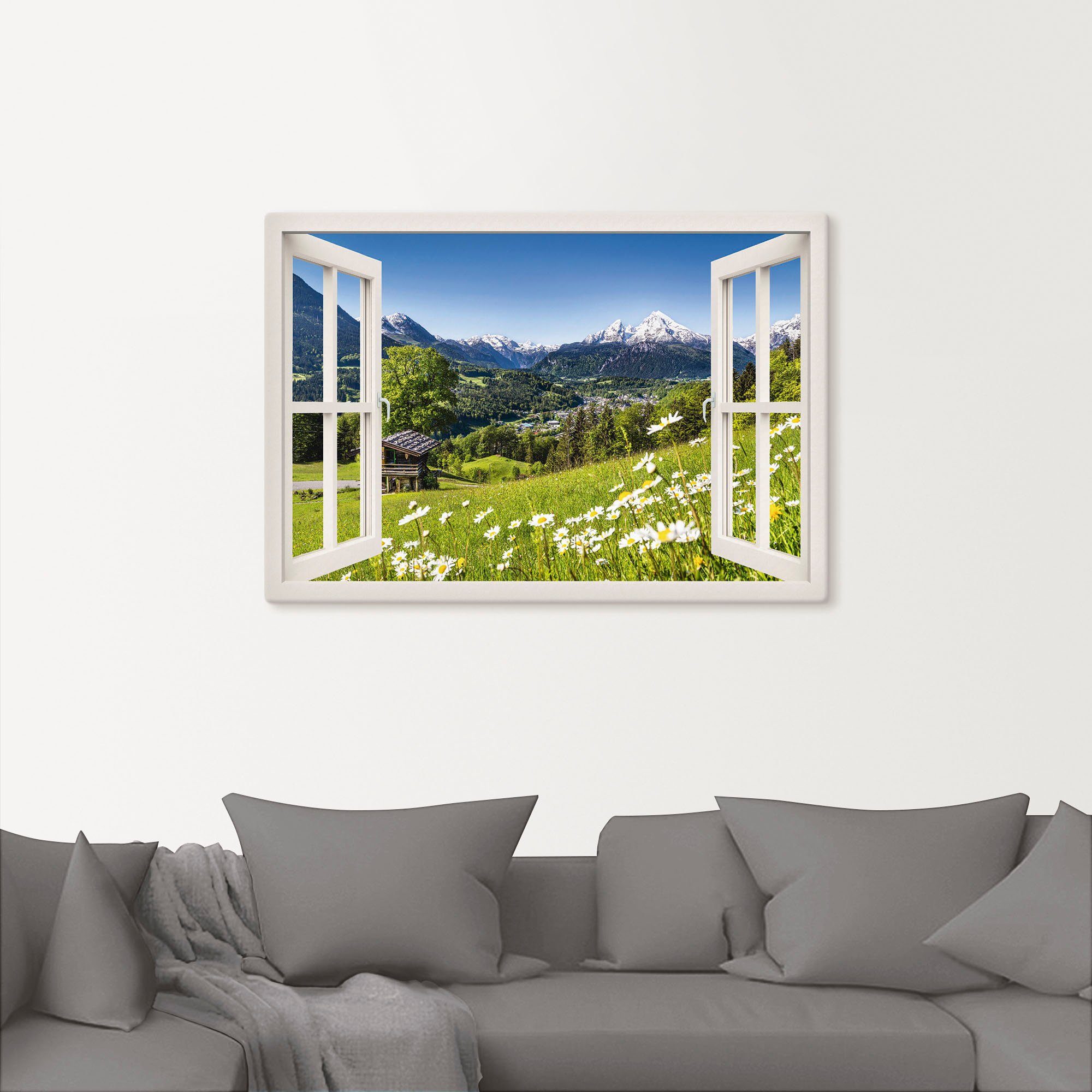 Artland Artprint Blik uit het venster Beierse Alpen als artprint van aluminium, artprint op linnen, muursticker of poster in verschillende maten
