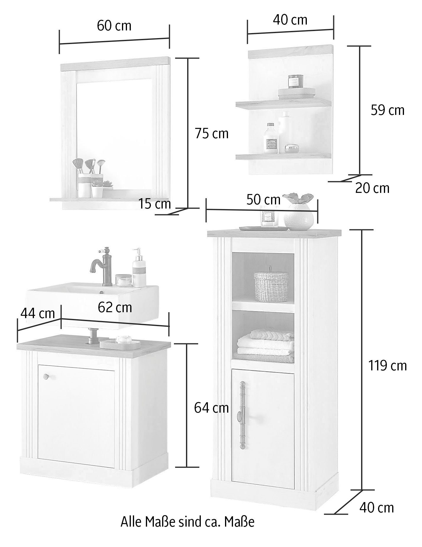 Home affaire Badkamerserie WESTMINSTER, badkamer in landhuisstijl, 4-delig badkamer (4-delig)