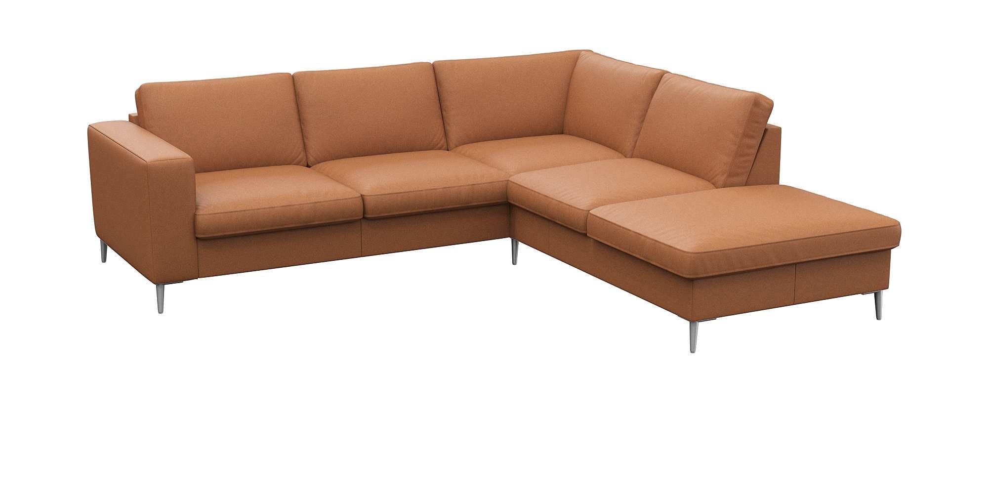 FLEXLUX Hoekbank Fiore, L-vorm brede armleuningen, aluminiumkleurige poten, bxd 241x225 cm, koudschuim in de zitting