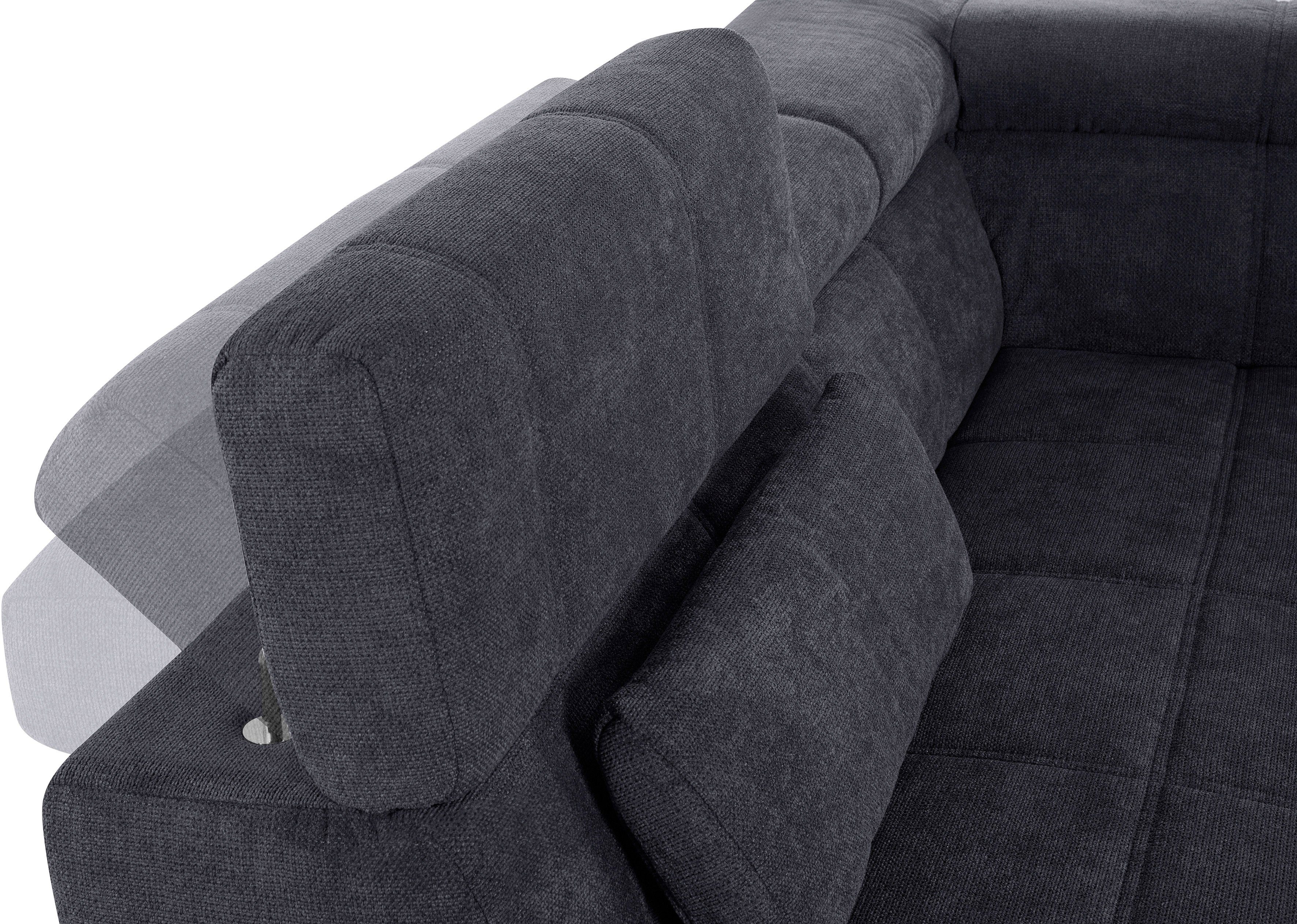 DOMO collection Hoekbank Brandon L-vorm, ook in leer met verstelbare hoofdsteun, naar keuze met verstelbare zitdiepte