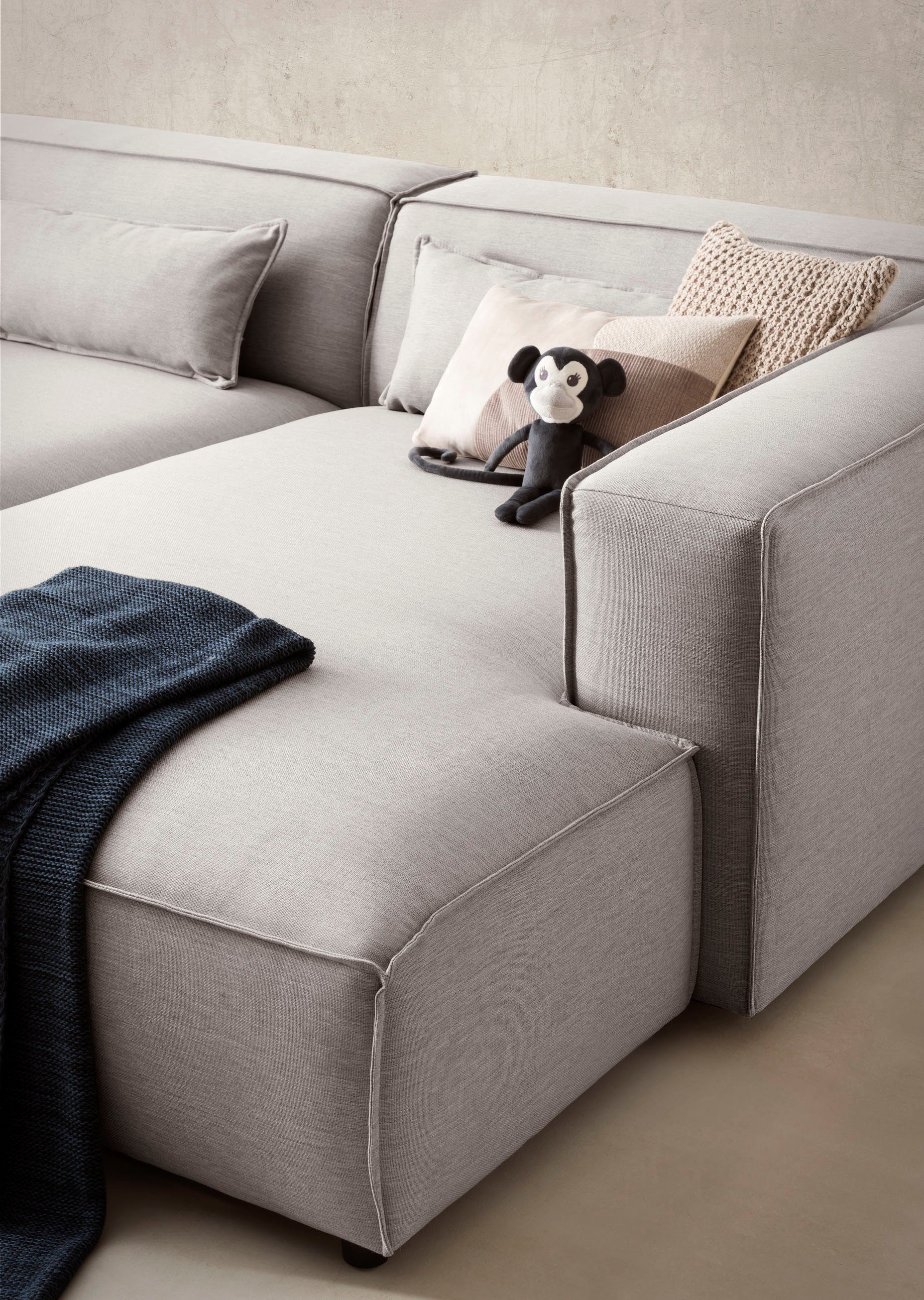 LeGer Home by Lena Gercke Hoekbank PIARA XXL, Big-sofa in cord of linnenlook, L-vorm, met biesnaad