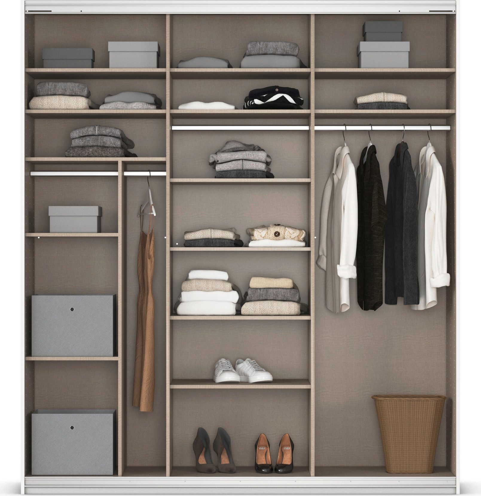 rauch Schuifdeurkast Kledingkast Kast Garderobe CORTONA inclusief indeling, 2 stoffen dozen en extra planken