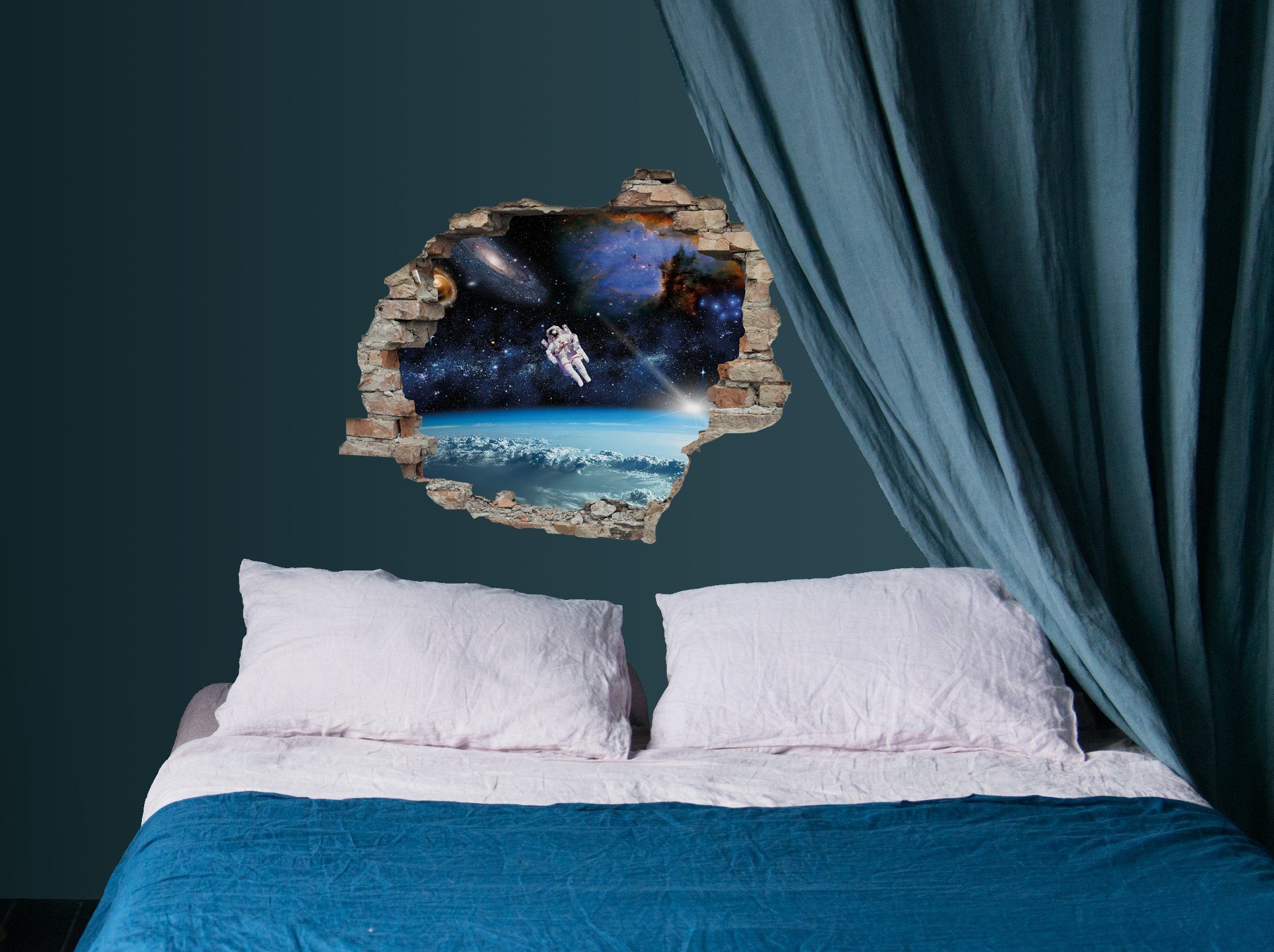 queence Wandfolie Astronaut Muursticker, muurdecoratie, zelfklevend, 3D, muurdurchbraak (1 stuk)