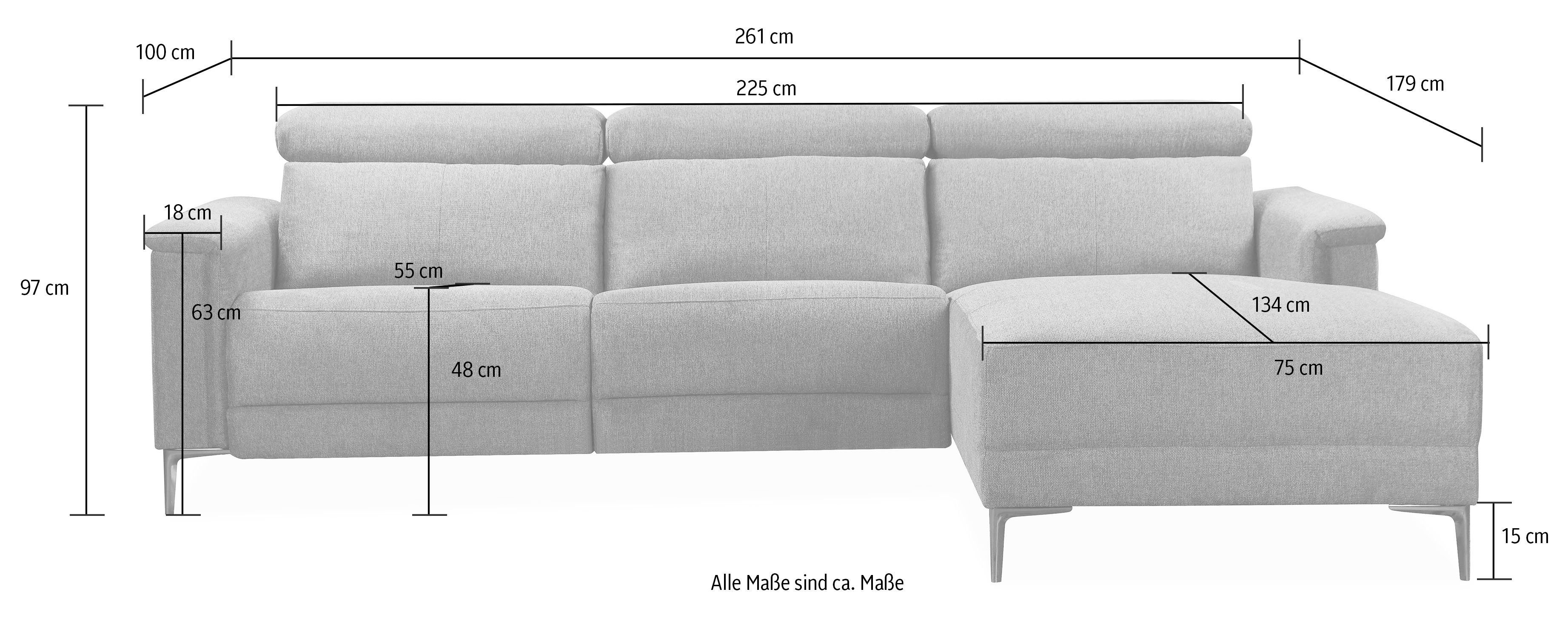 Places of Style Hoekbank Lund, L-vorm, 261 cm, handmatige of elektrische relaxfunctie (met USB-A)
