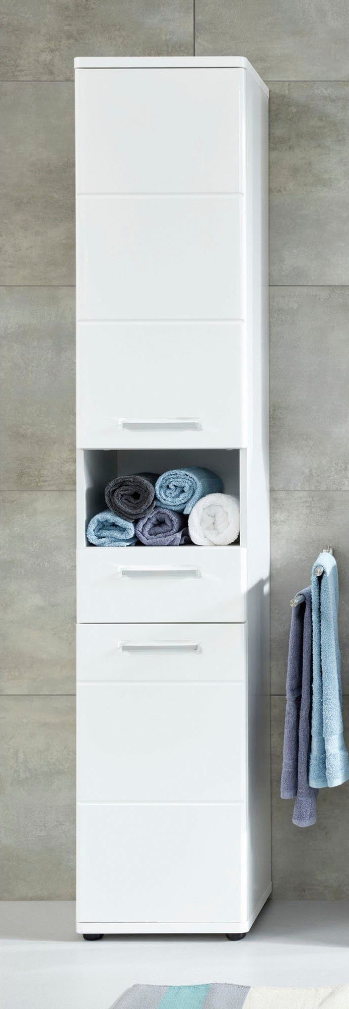 welltime Hoge kast Mora Witte badkamerkast met lade en 2 deuren - (B/D/H) 37/34/189 cm