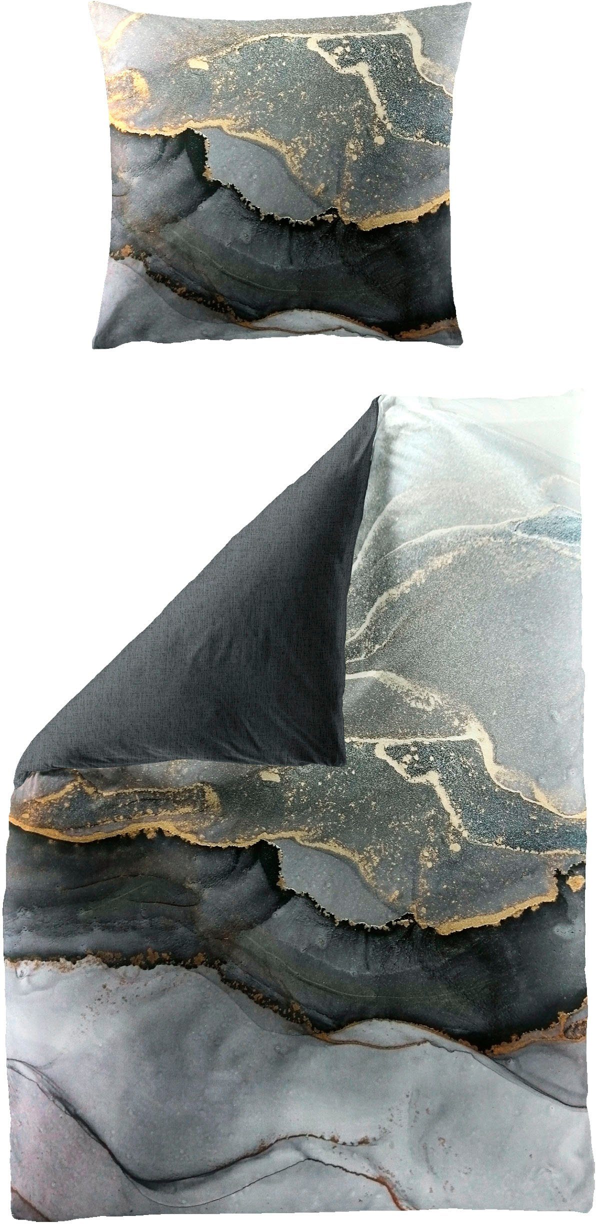 BIERBAUM Tweezijdig te gebruiken overtrekset Grey stone (2-delig)