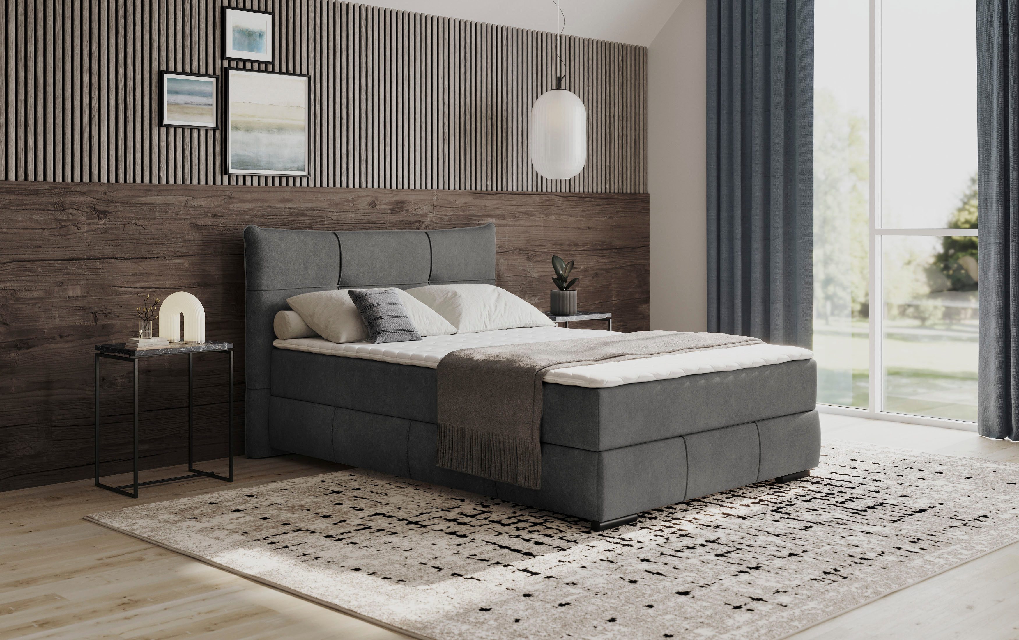 Mr. Couch Boxspring Brewdley met bedkist, incl. matras Topmatras en sierkussen, in verschillende hardheden beschikbaar boxsprings grijs