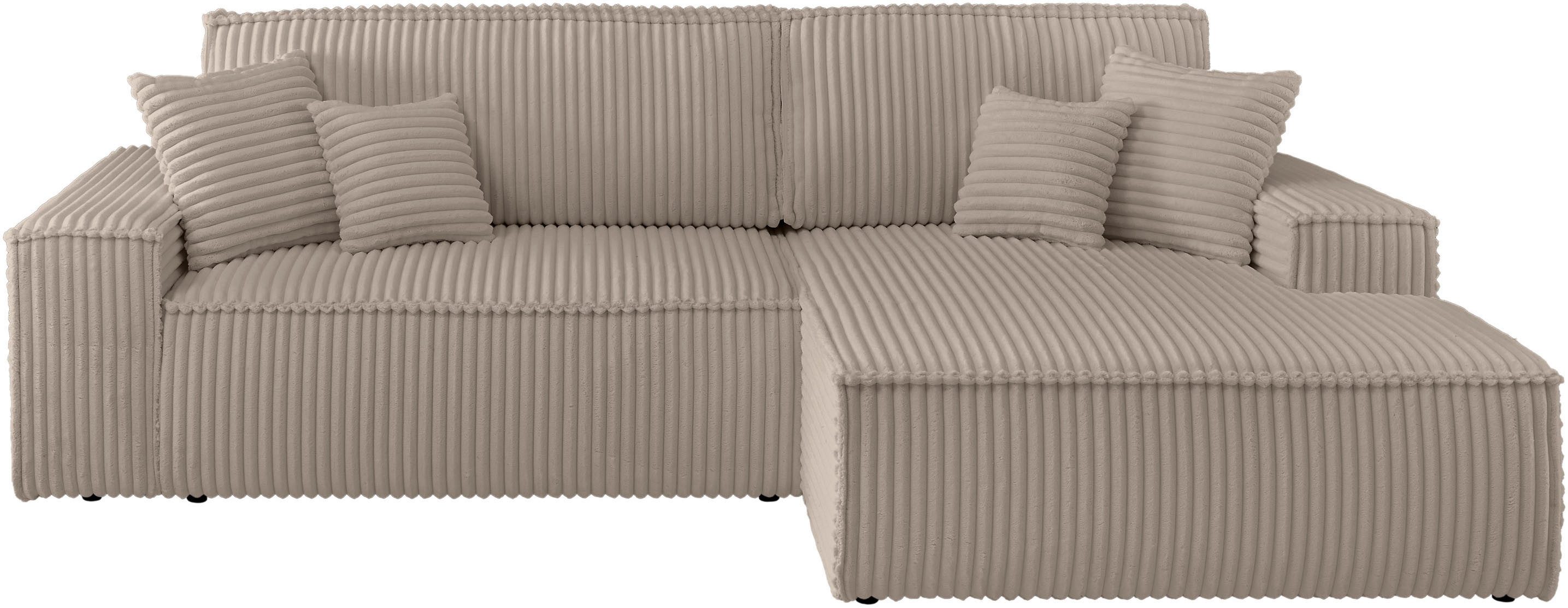 andas Hoekbank Finnley slaapbank 267 cm in Bouclé, fijne structuur en cord, L-vorm