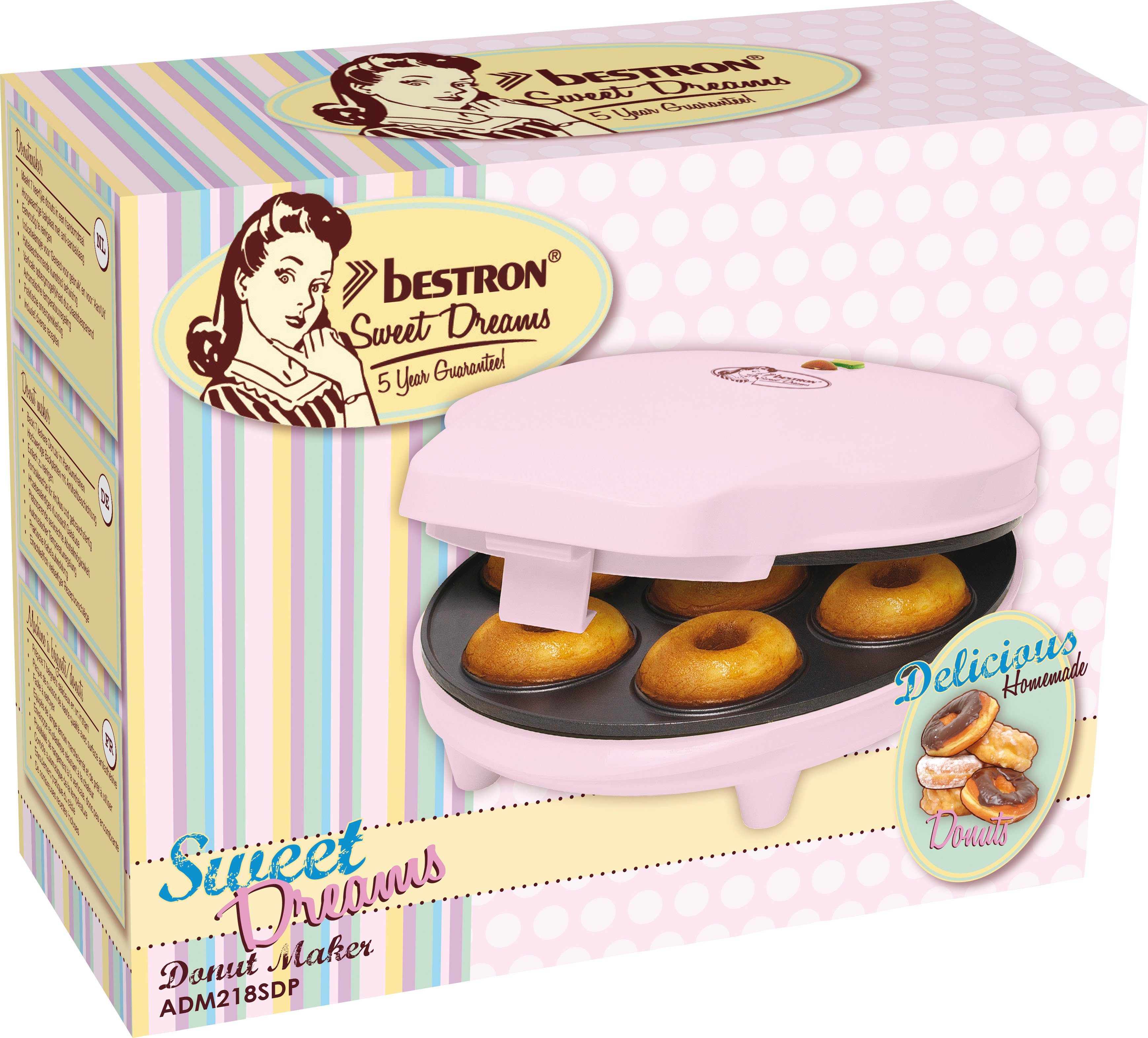 bestron Wafelijzer Donutmaker ADM218SDP in retrodesign, sweet dreams, antiaanbaklaag, roze