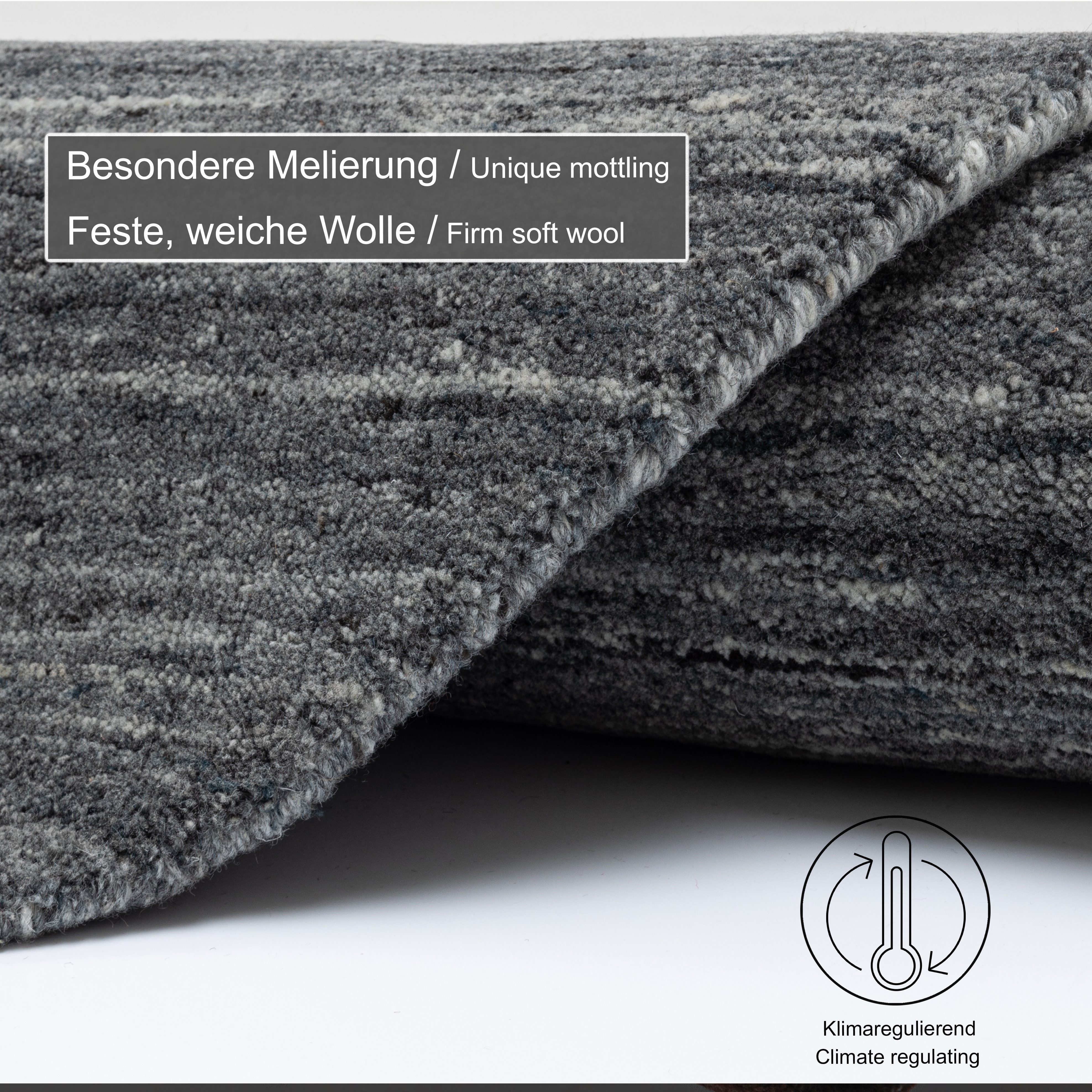 THEKO Wollen kleed Pure Uni Handgeweven vloerkleed, mêlee, zuivere wol