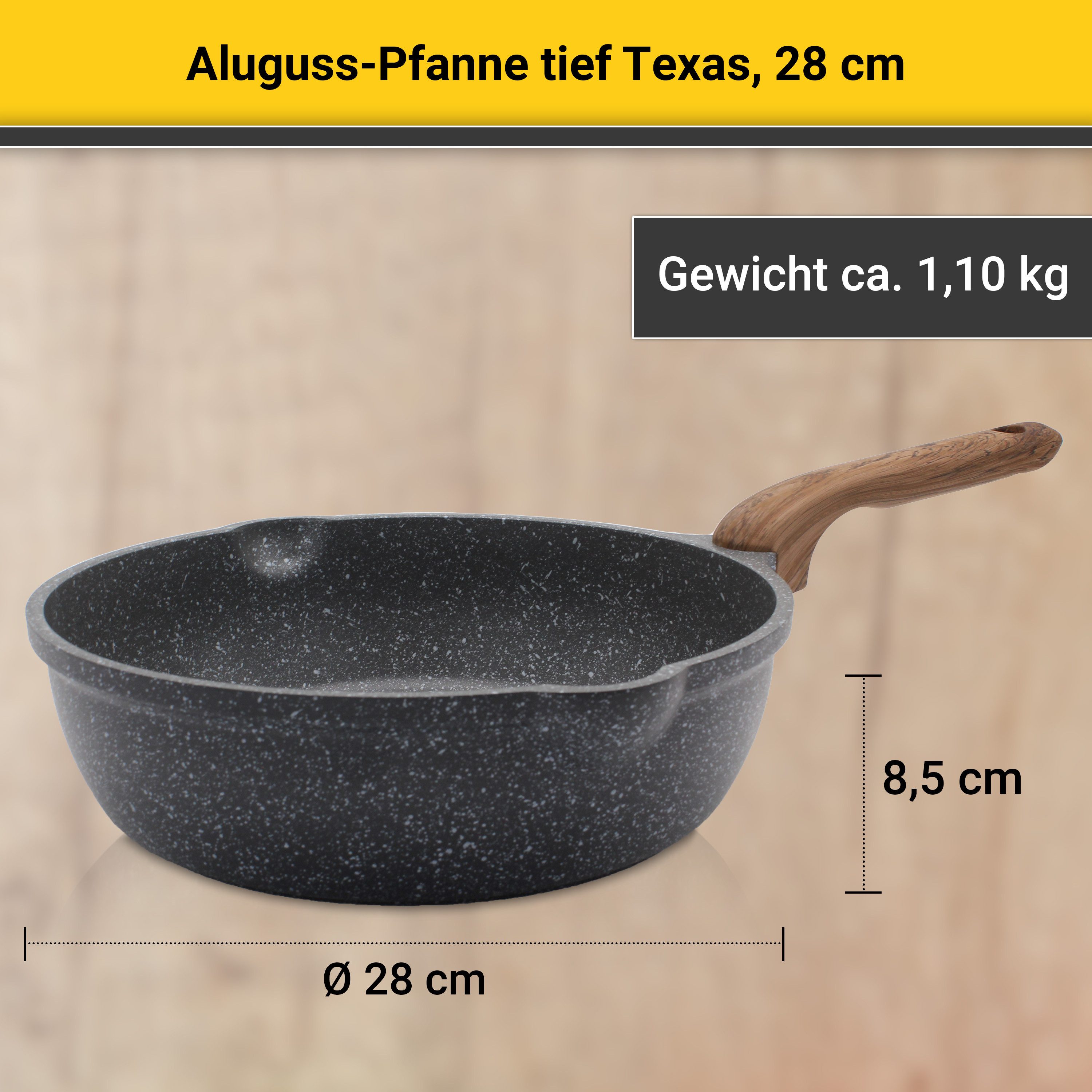 Krüger Koekenpan Gietaluminium koekenpan diep Texas, 28 cm (1-delig)