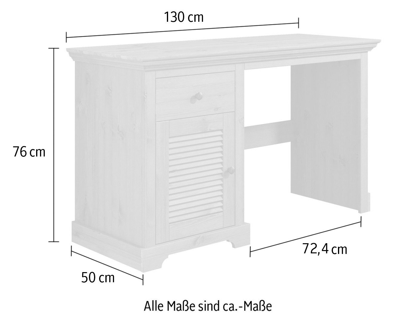 Home affaire Bureau Ayanna Massief hout, met lade en deur, lamellenfront, breedte 130 cm