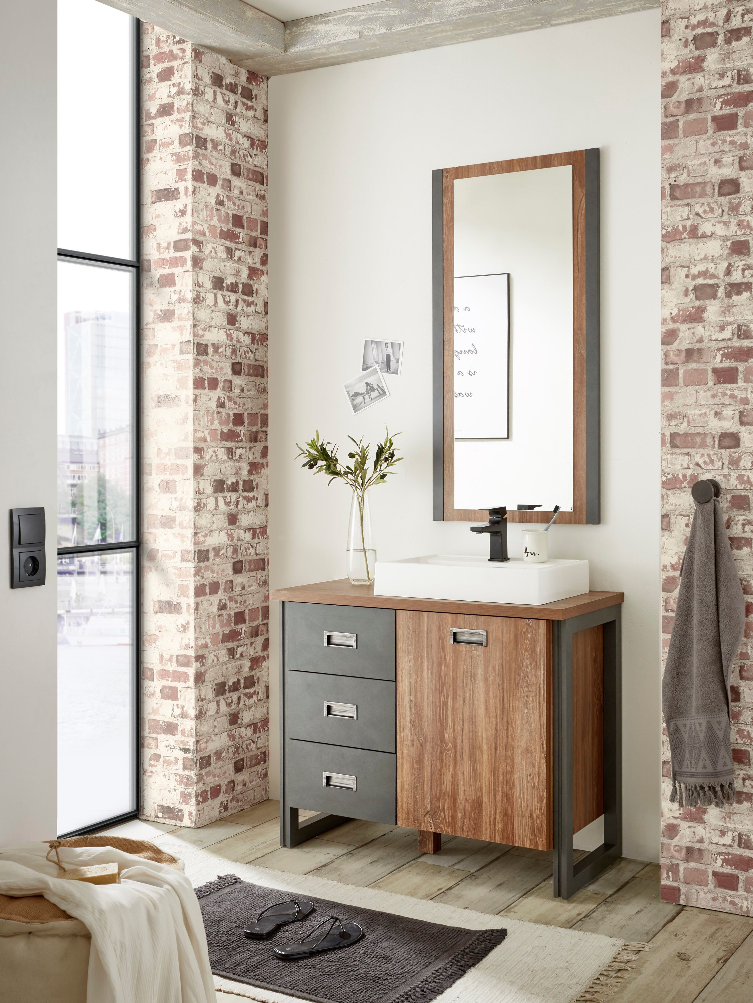 Home affaire Badkamerserie Detroit, badkamer in industriële stijl, 2-delig badkamer (set, 2-delig)