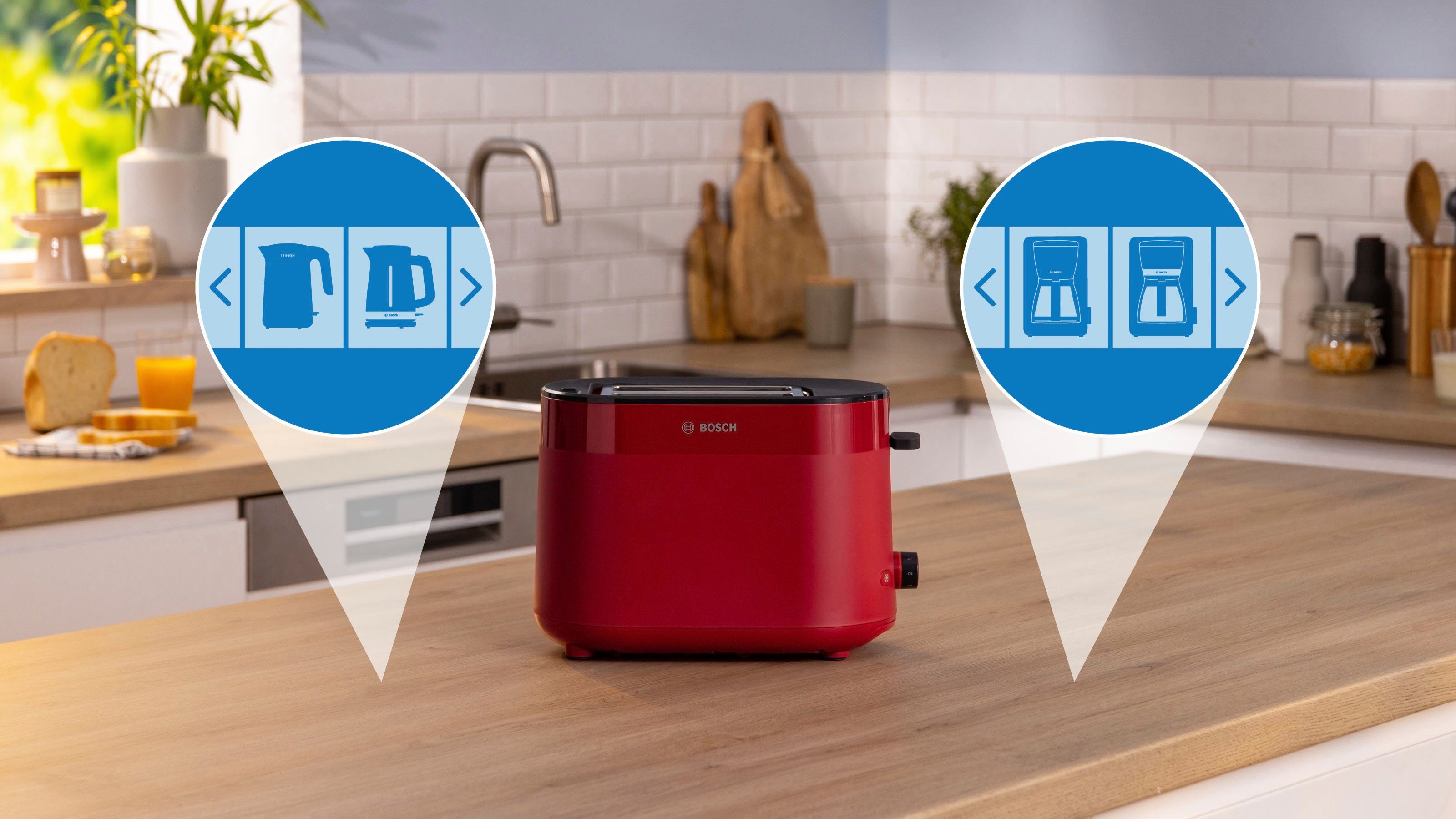 BOSCH Toaster MyMoment TAT2M124 geïntegreerde opzet voor broodjes, ontdooi-functie, brood centreren, auto off
