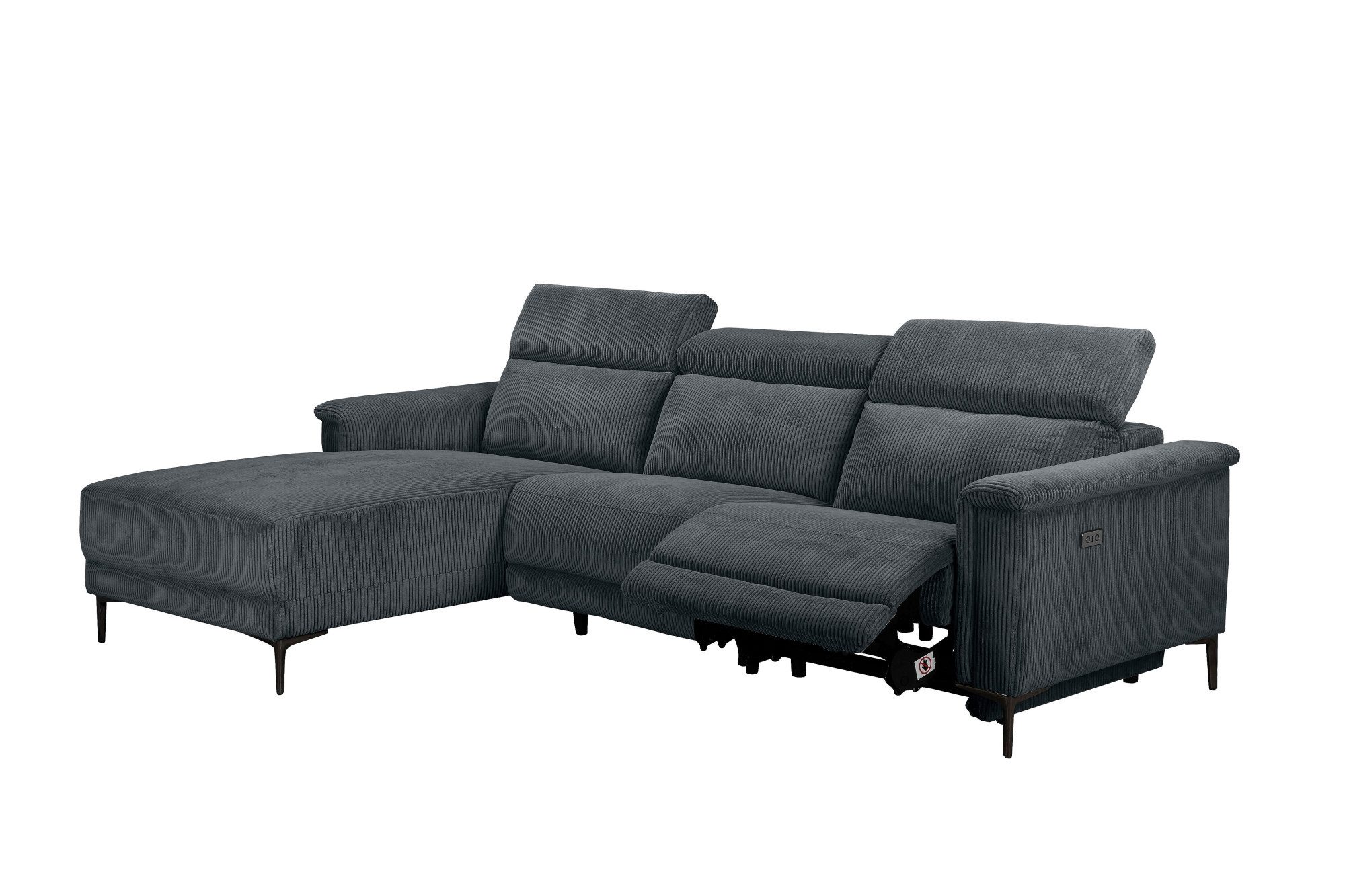Places of Style Hoekbank Lund in cord, L-vorm, 261 cm, handmatige en elektrische relaxfunctie