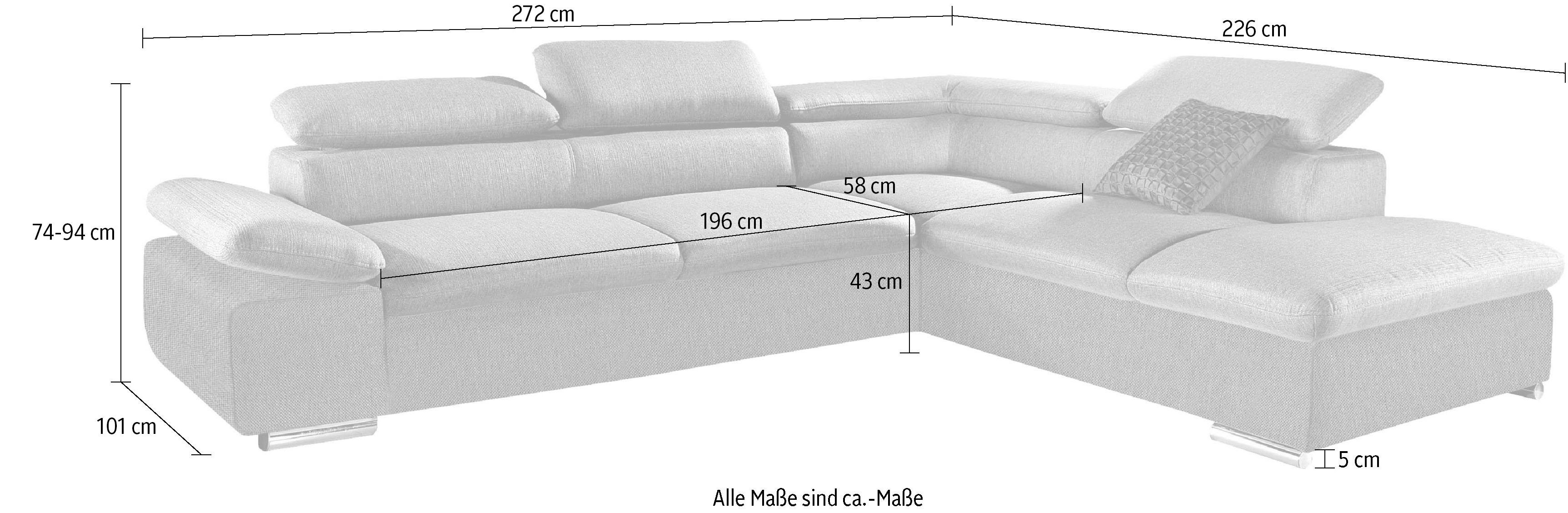 sit&more Hoekbank Alcudia L-vorm met armverstelling, optionele hoofdeindverstelling en bedfunctie