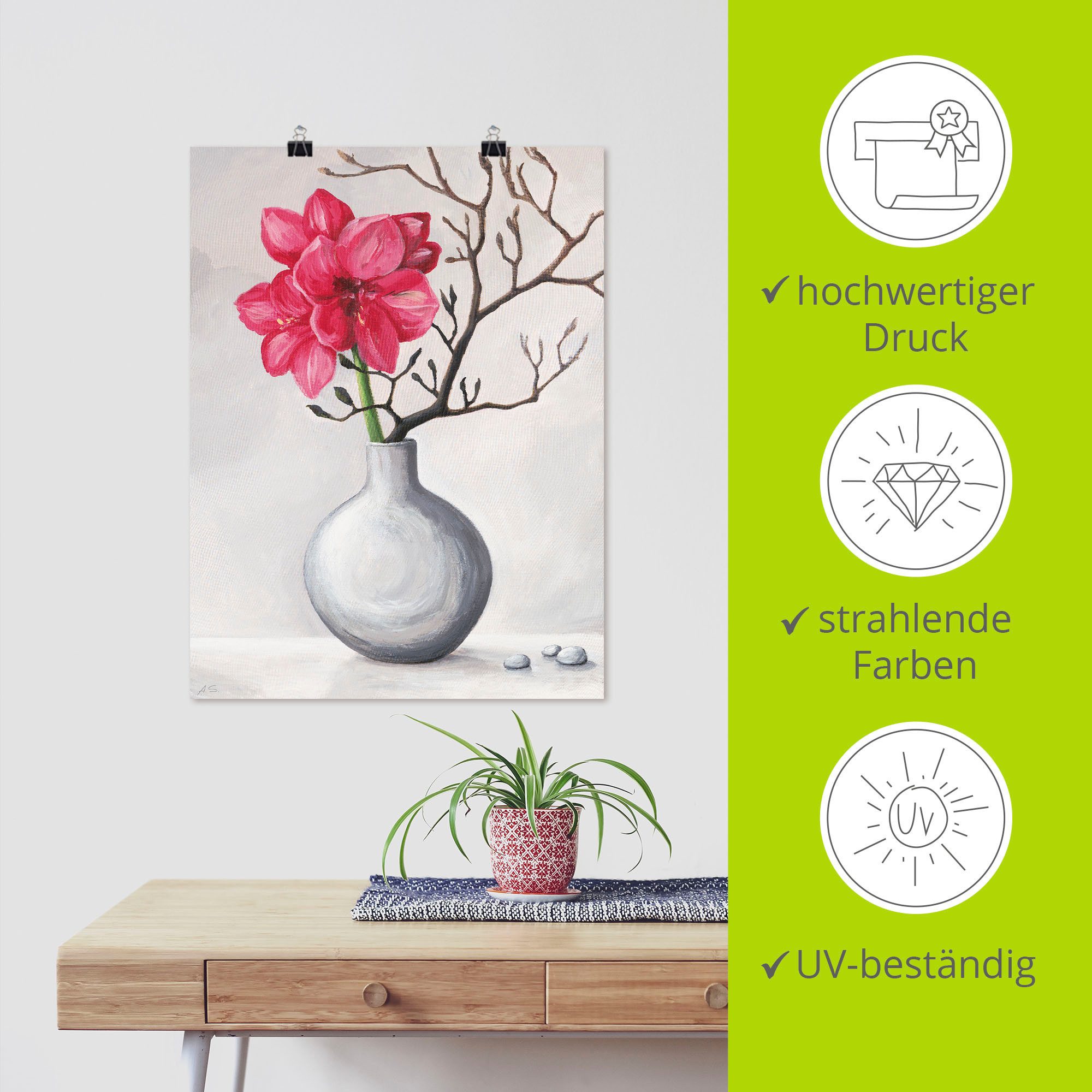 Artland Artprint Rode amaryllis als artprint van aluminium, artprint voor buiten, artprint op linnen, poster in verschillende maten. maten