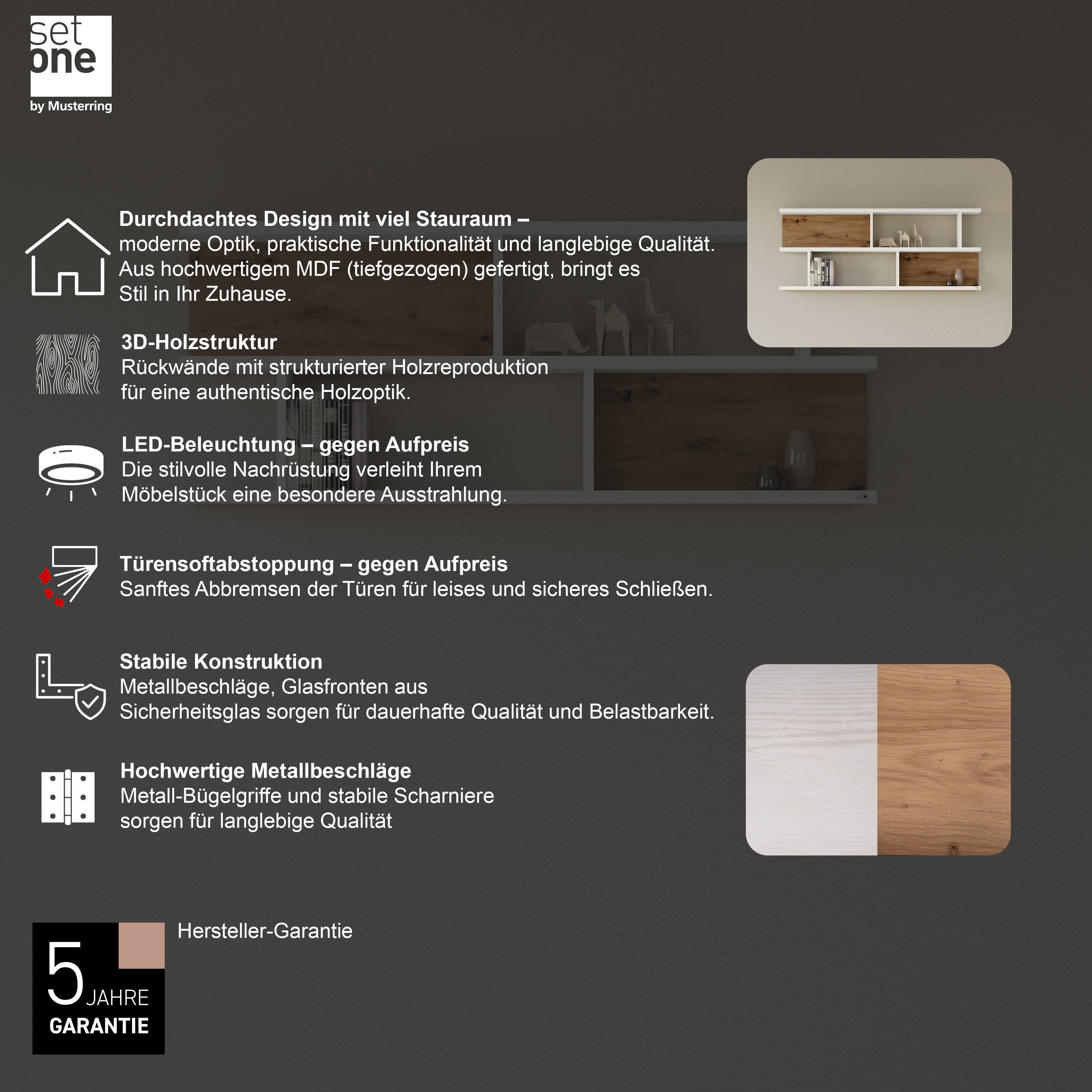 set one by Musterring Wandplank York Type 43, met 3 planken, 3 kleuren, verlichting optioneel, B 150 cm