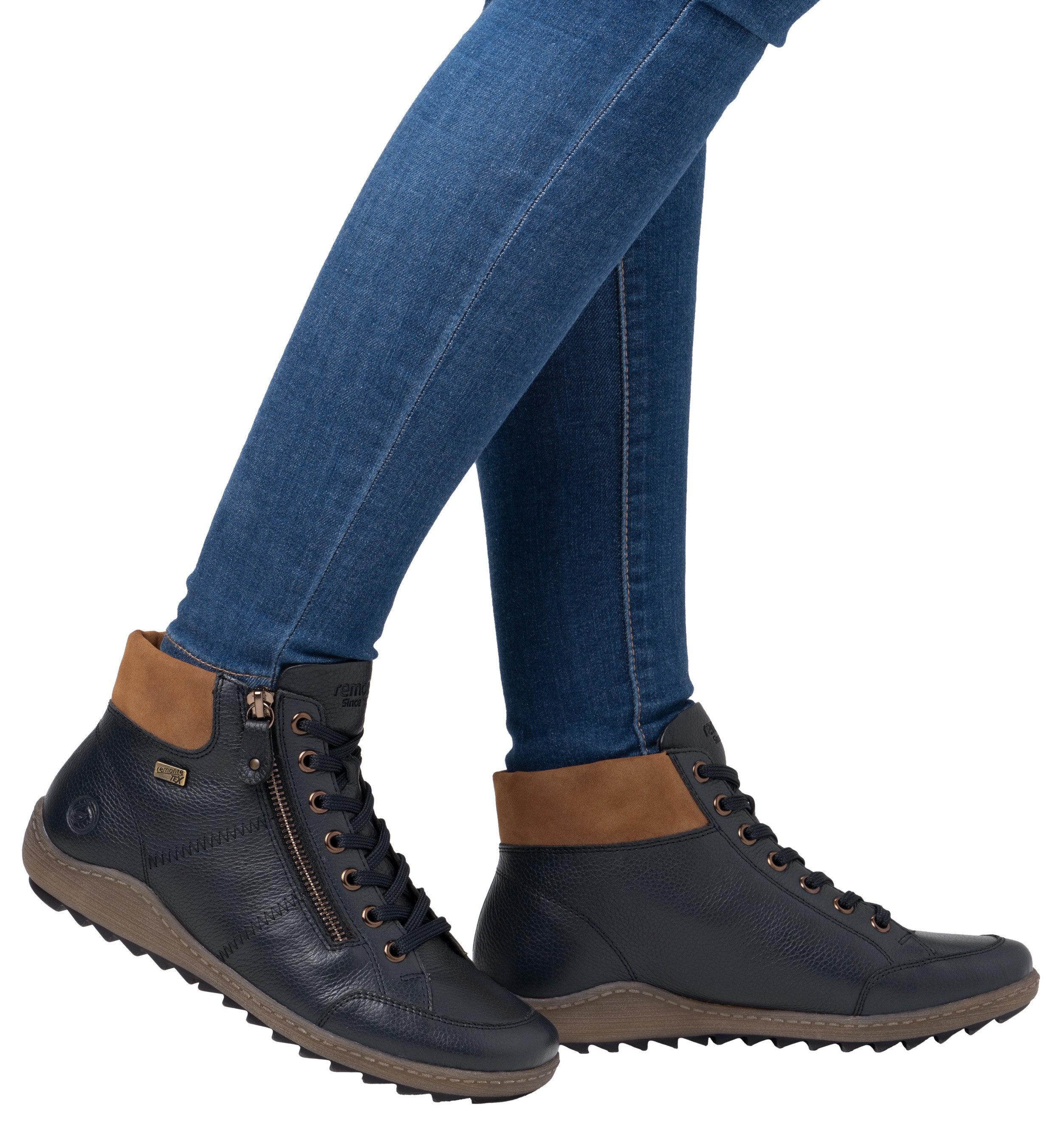 Remonte Veterschoenen flats, comfort schoen, enkellaars met logo-embossing en contraststiksels