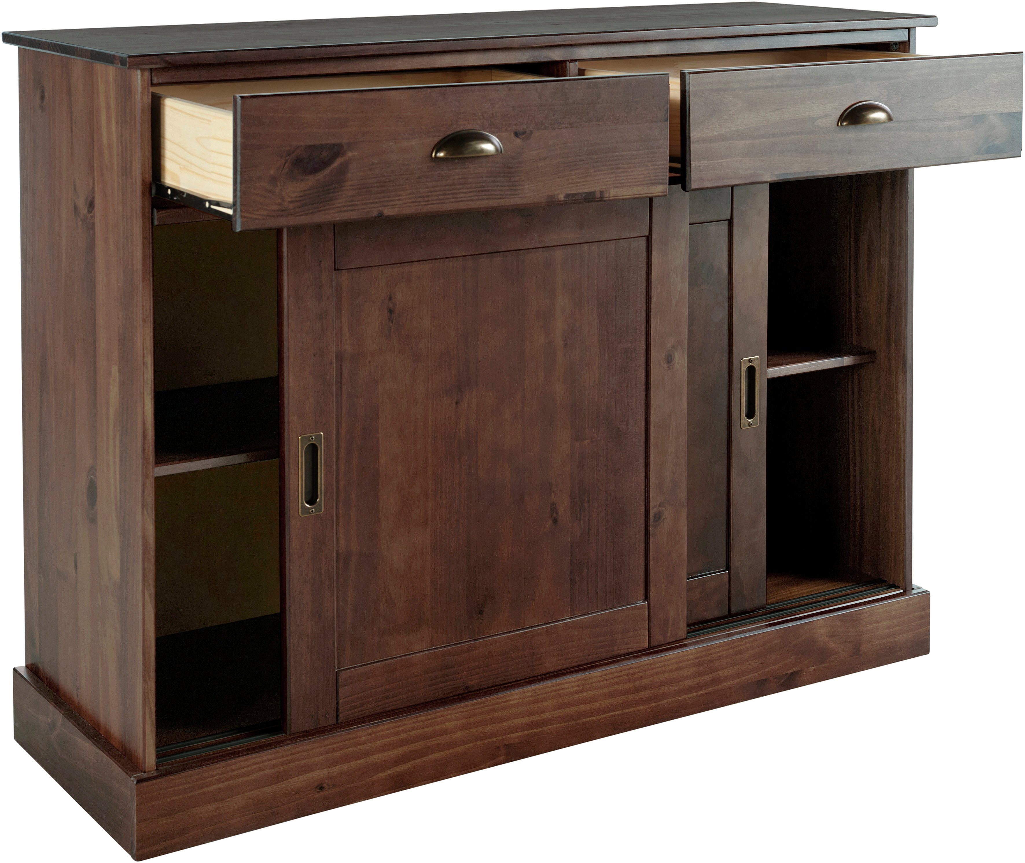 Home affaire Dressoir Schröder Commode, 2 schuifdeuren, 2 lades, van massief dennenhout