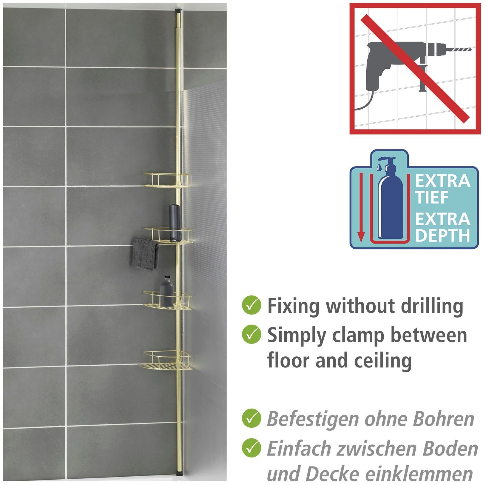 WENKO Telescooprek Dolcedo Hoekrek met 4 planken, hoogte verstelbaar 65-275 cm