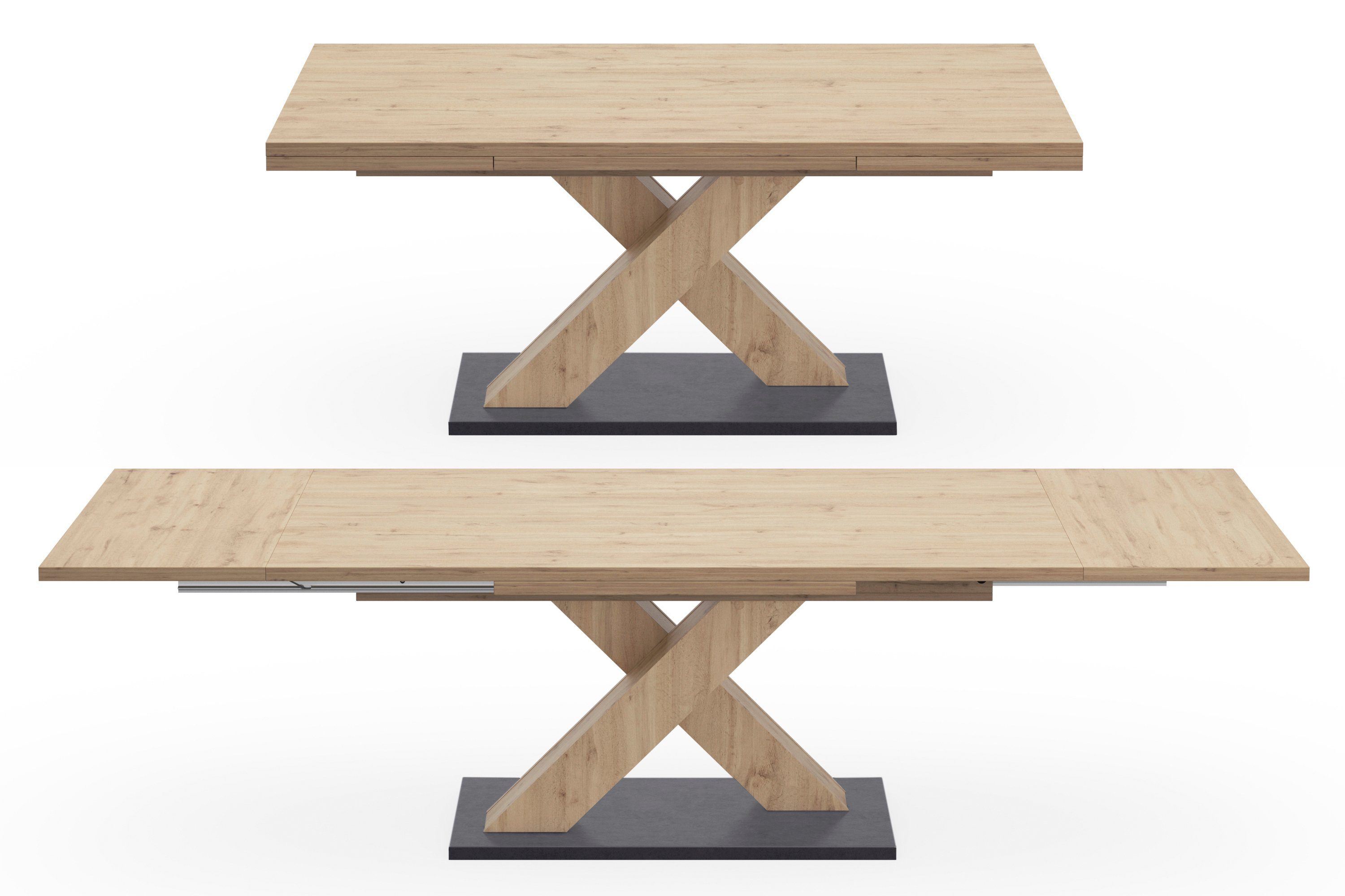 Mäusbacher Eettafel Comfort tafel TOPSELLER! Mäusbacher eettafel met X-frame en voetplaat. Breedte 180-280