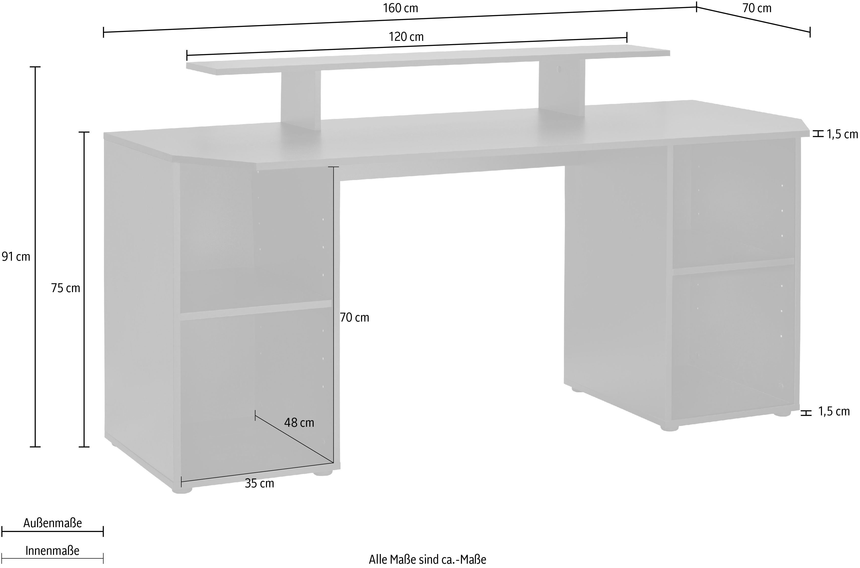 borchardt Möbel Gamingtafel Tippy Breedte 160 cm, bureau met veel bergruimte
