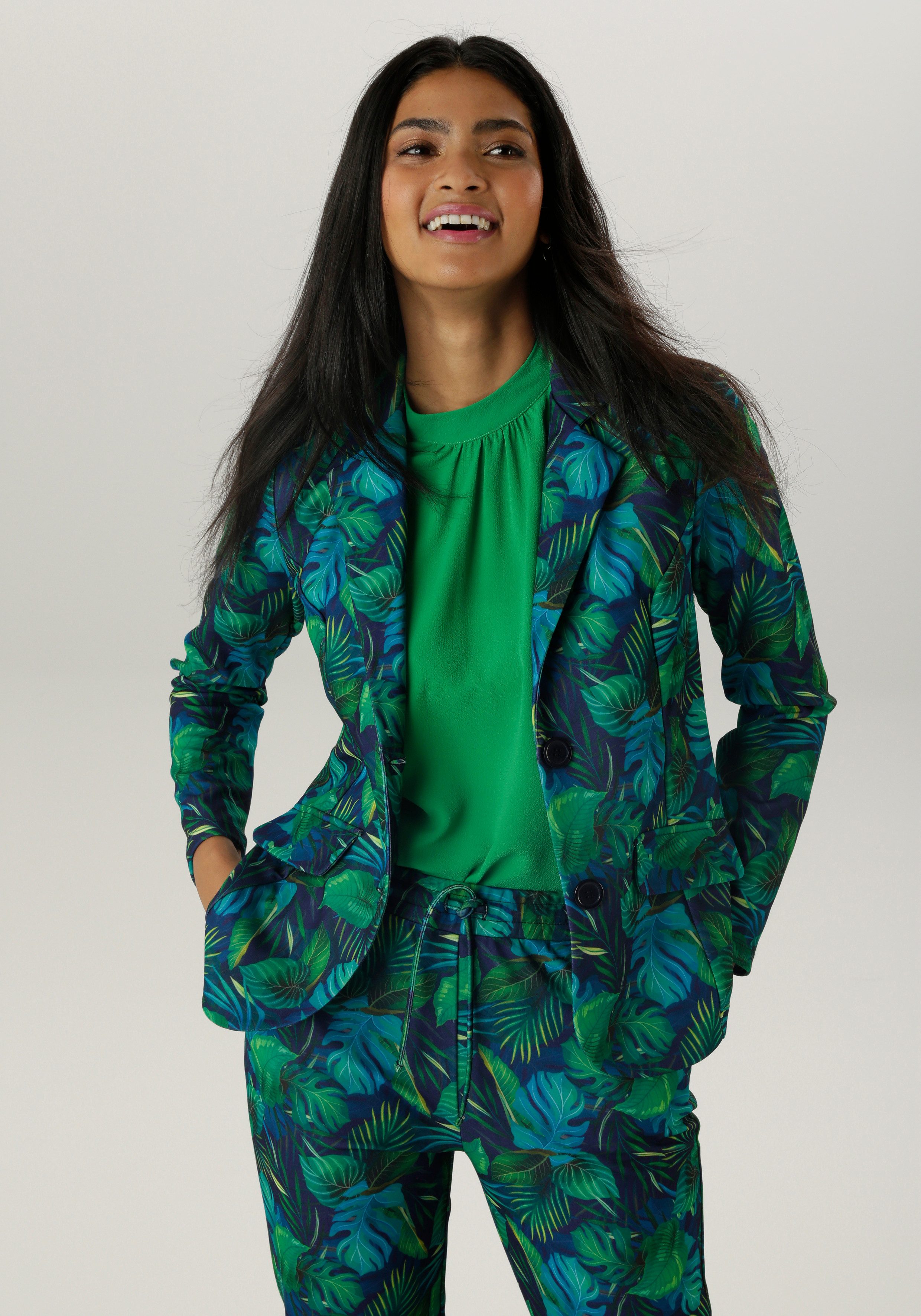 Aniston SELECTED Jerseyblazer met grootschalig en abstract bladerenpatroon - nieuwe collectie