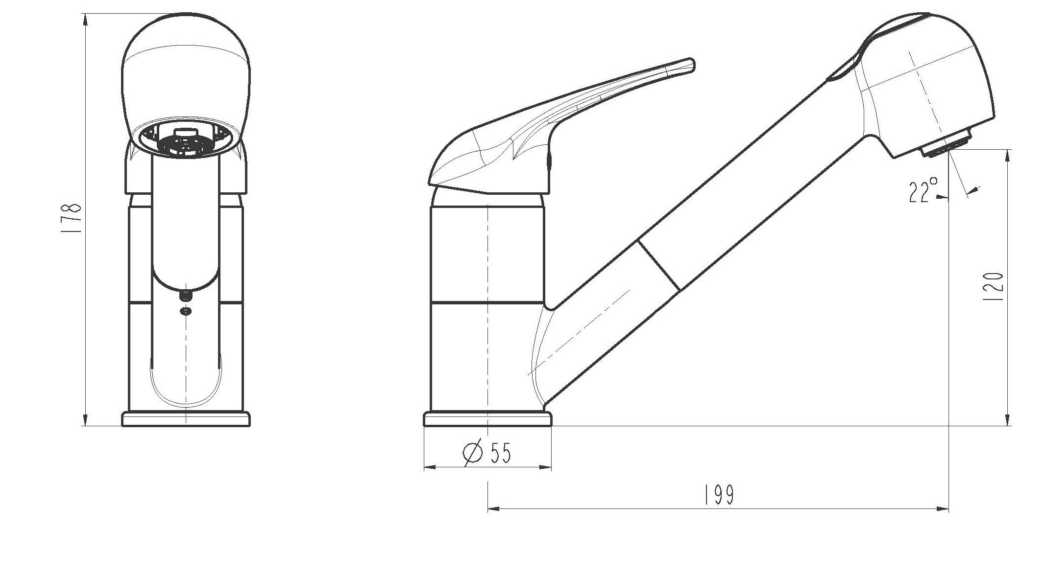 Schütte Gootsteen kraan Ultra Sproeikop, lagedrukkraan, uittrekbaar, mengkraan, chroom