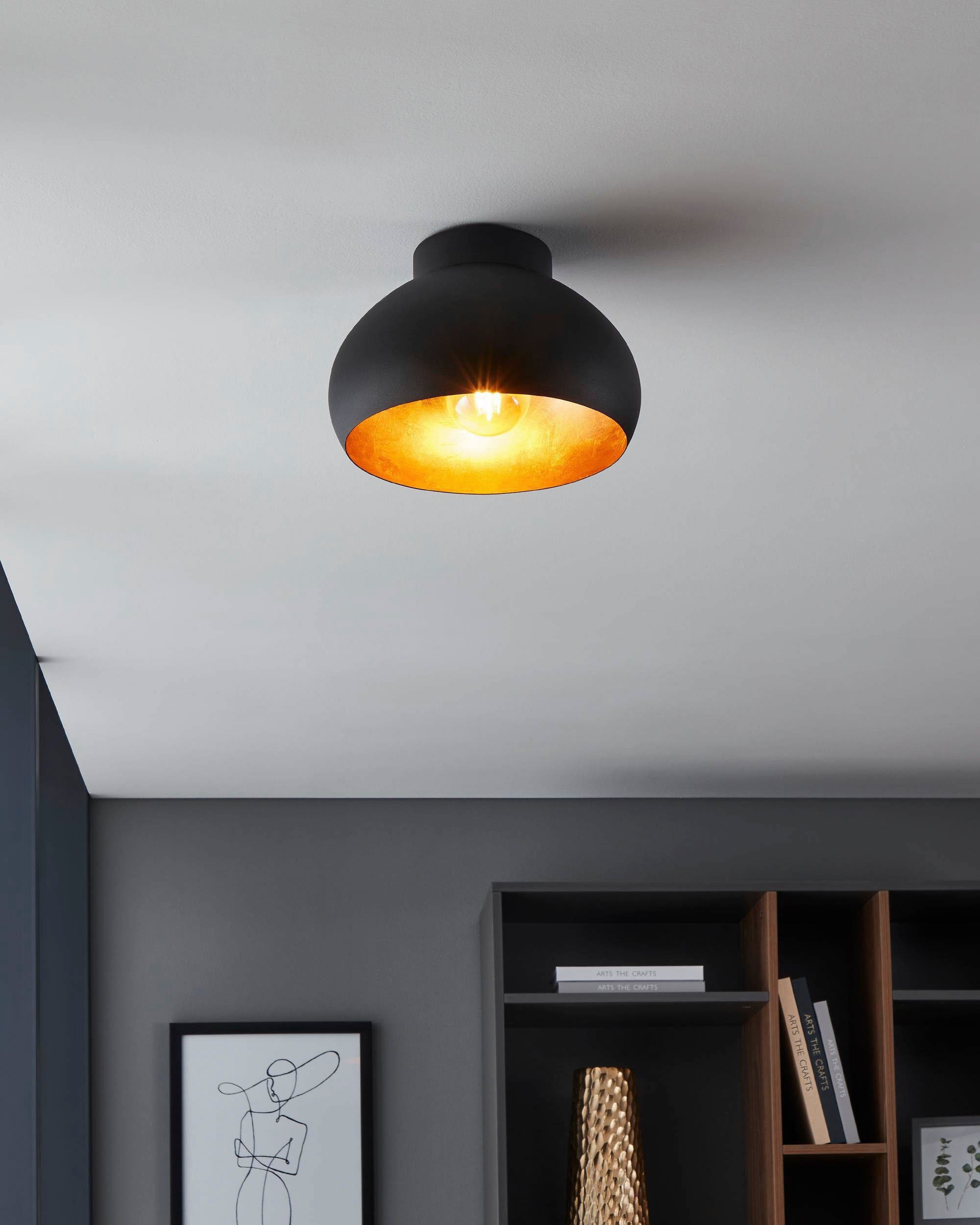 EGLO Plafondlamp MOGANO 2 Plafondlamp, van metaal in zwart en goud, E27, dimbaar, Ø 28 cm (1 stuk)