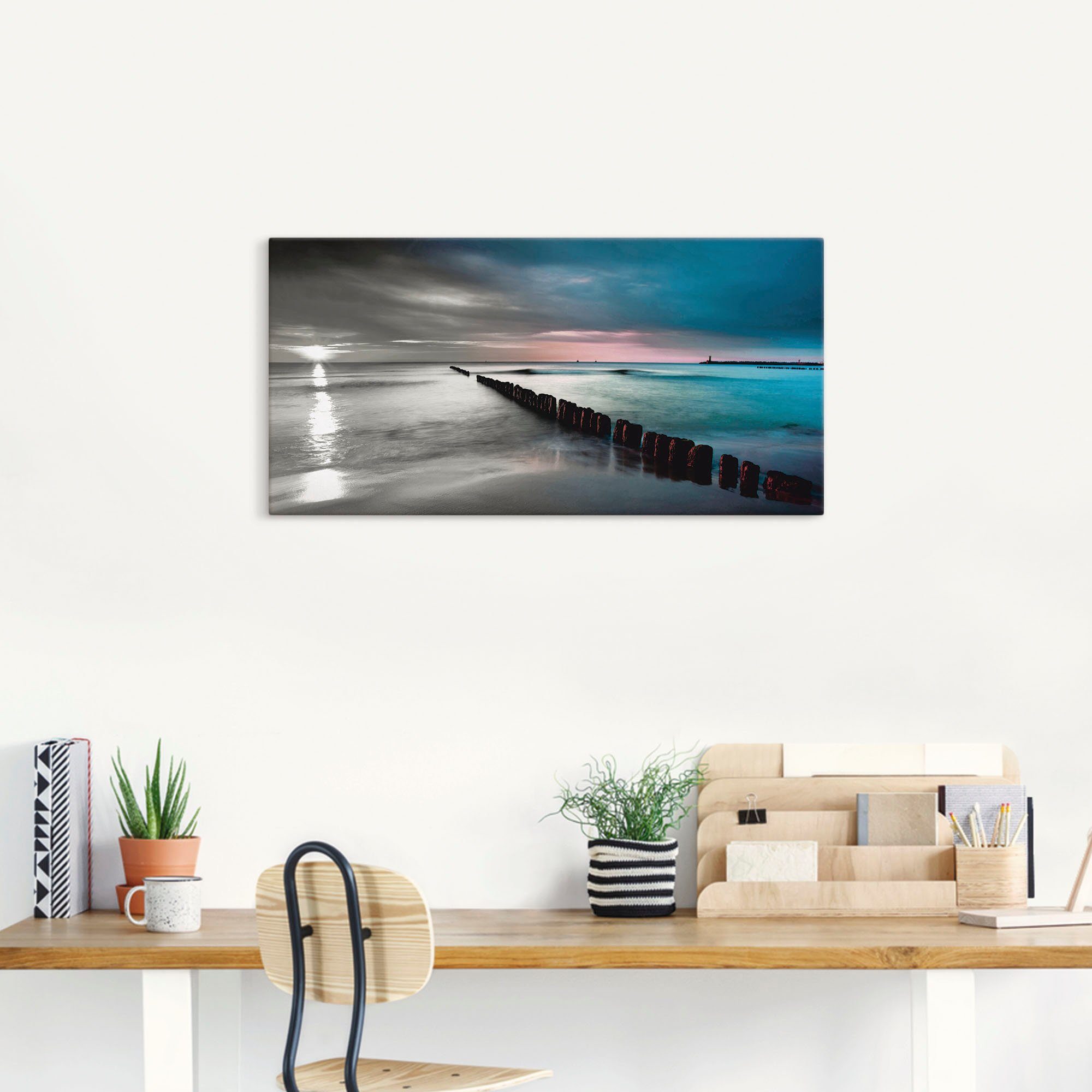 Artland Artprint Oostzee met zonsopkomst z/w als artprint op linnen, muursticker in verschillende maten