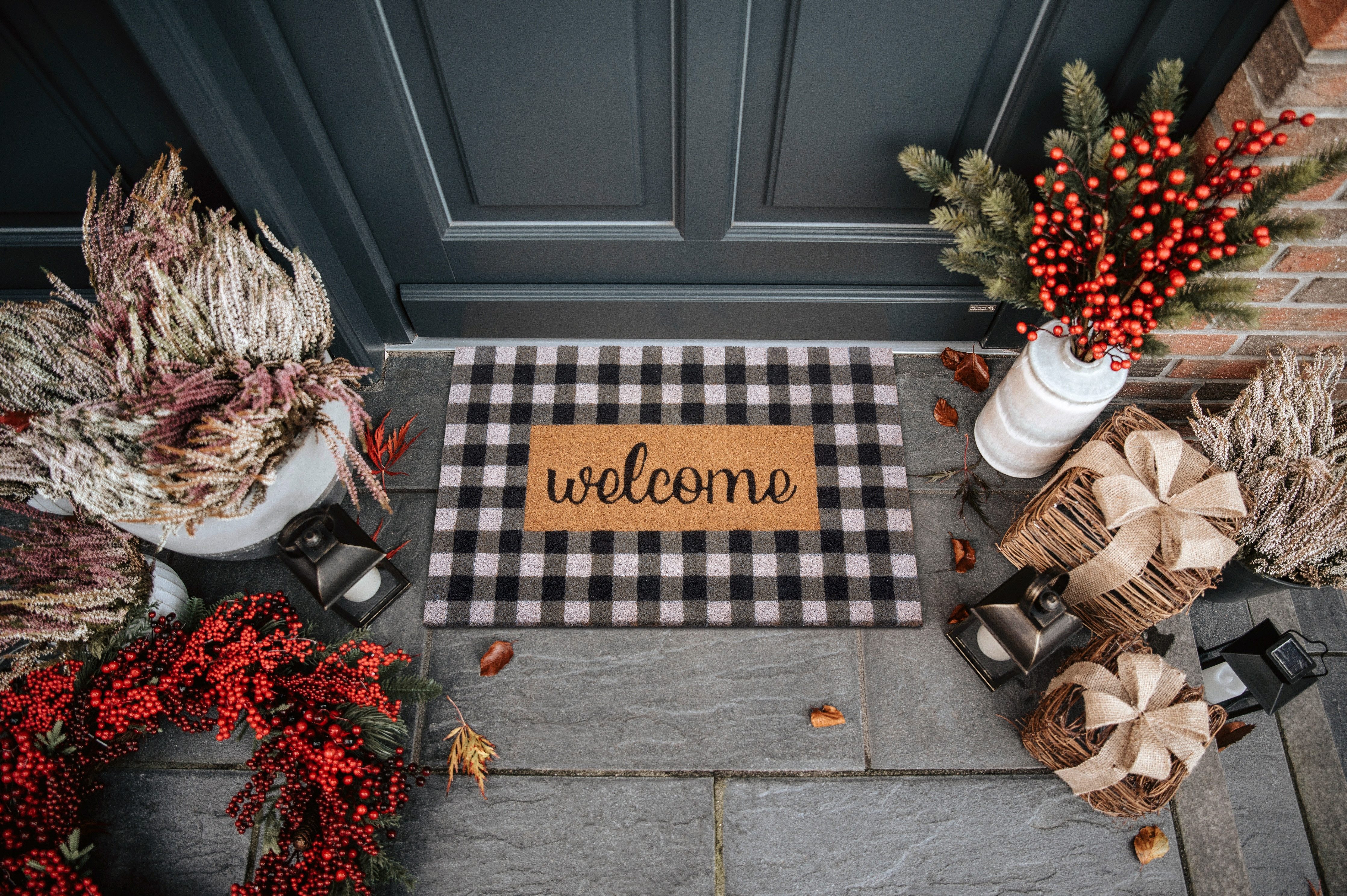 HANSE Home Mat Kokos Welcome Chessboard, deurmat Kokos, vuilopvangmat, outdoor, antislip, binnen, kokosmat, gang