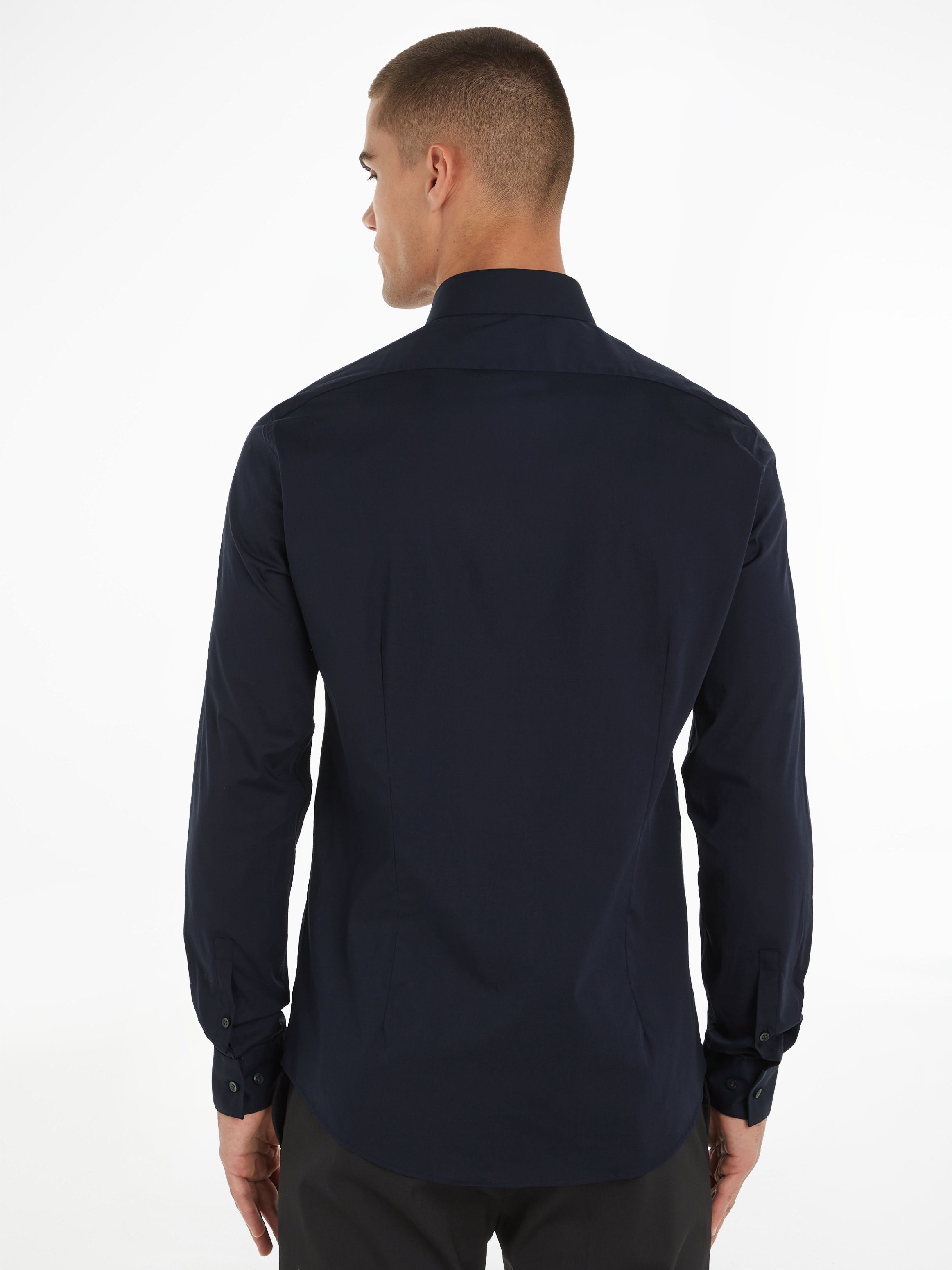 Calvin Klein Businessoverhemd POPLIN STRETCH SLIM SHIRT met kent-kraag, logoprint op borsthoogte