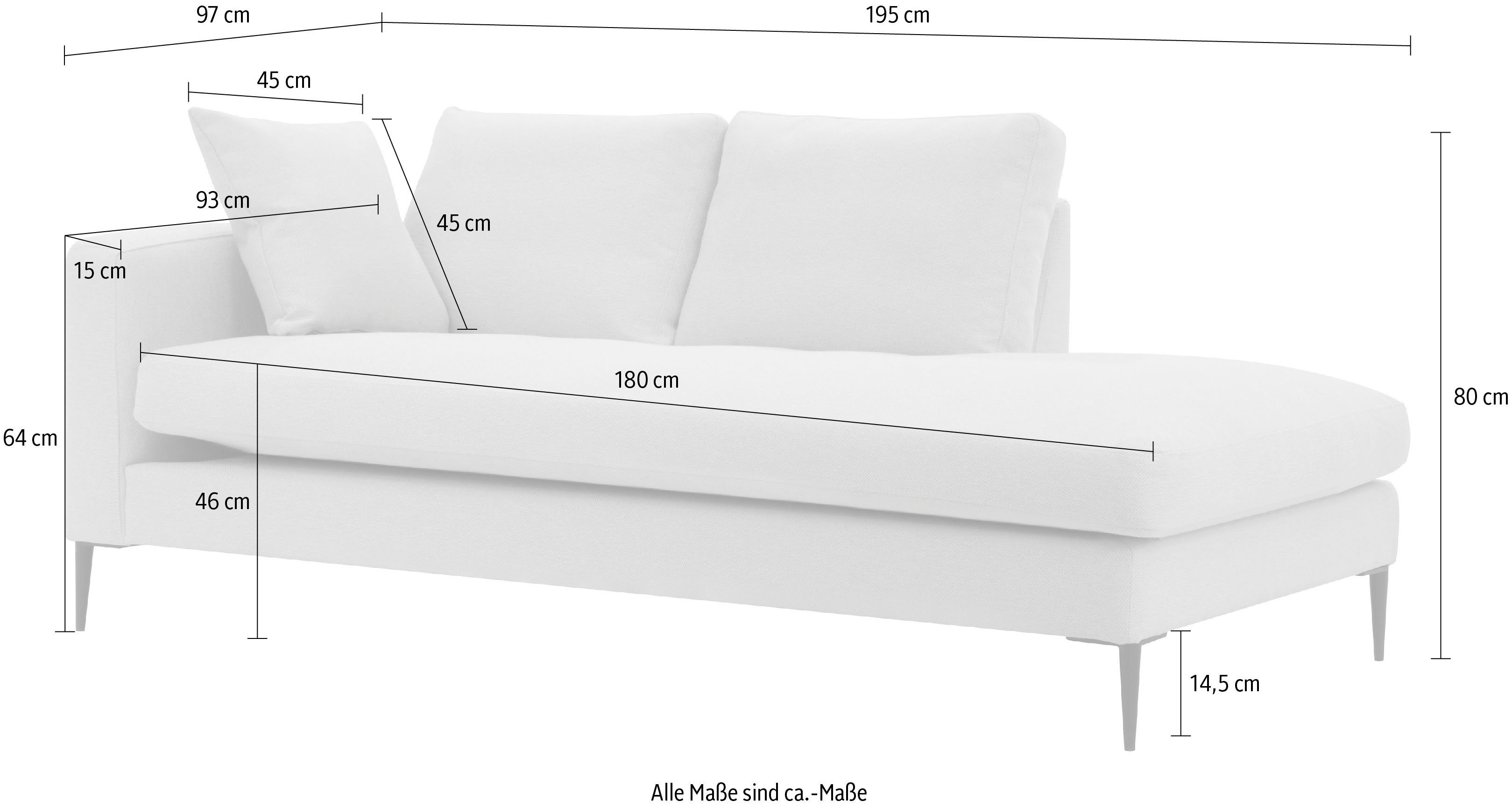 Leonique Récamier Cozy chaise longue, afmetingen B/D/H: 195/97/80 cm met los kussen en metalen poten, armleuning naar keuze links of rechts