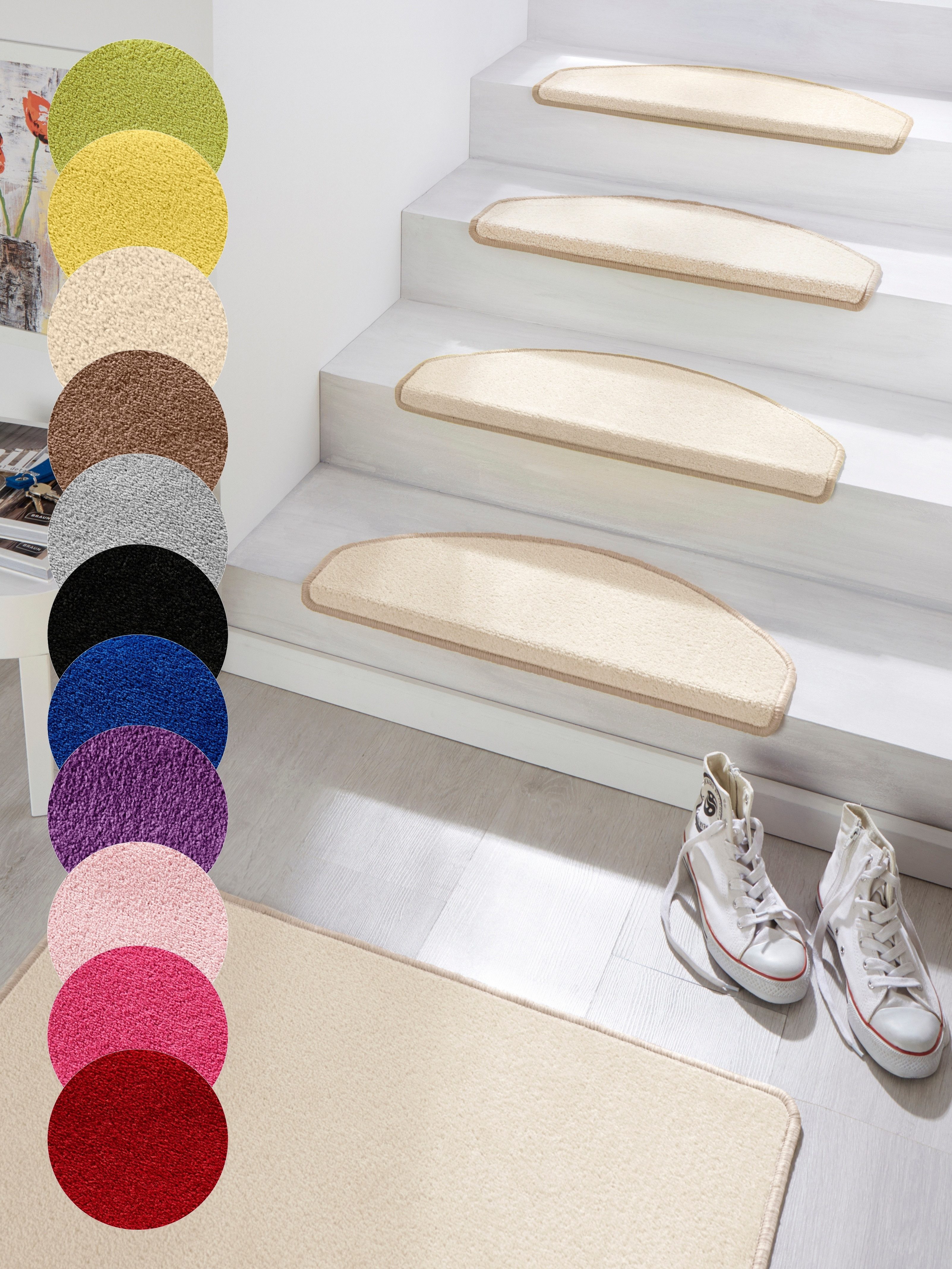 HANSE Home Tredemat Fancy 15 stuks, trapmatten, zelfklevend, traptapijt, traptreden trapbekleding maat 15x 23x65 cm beige