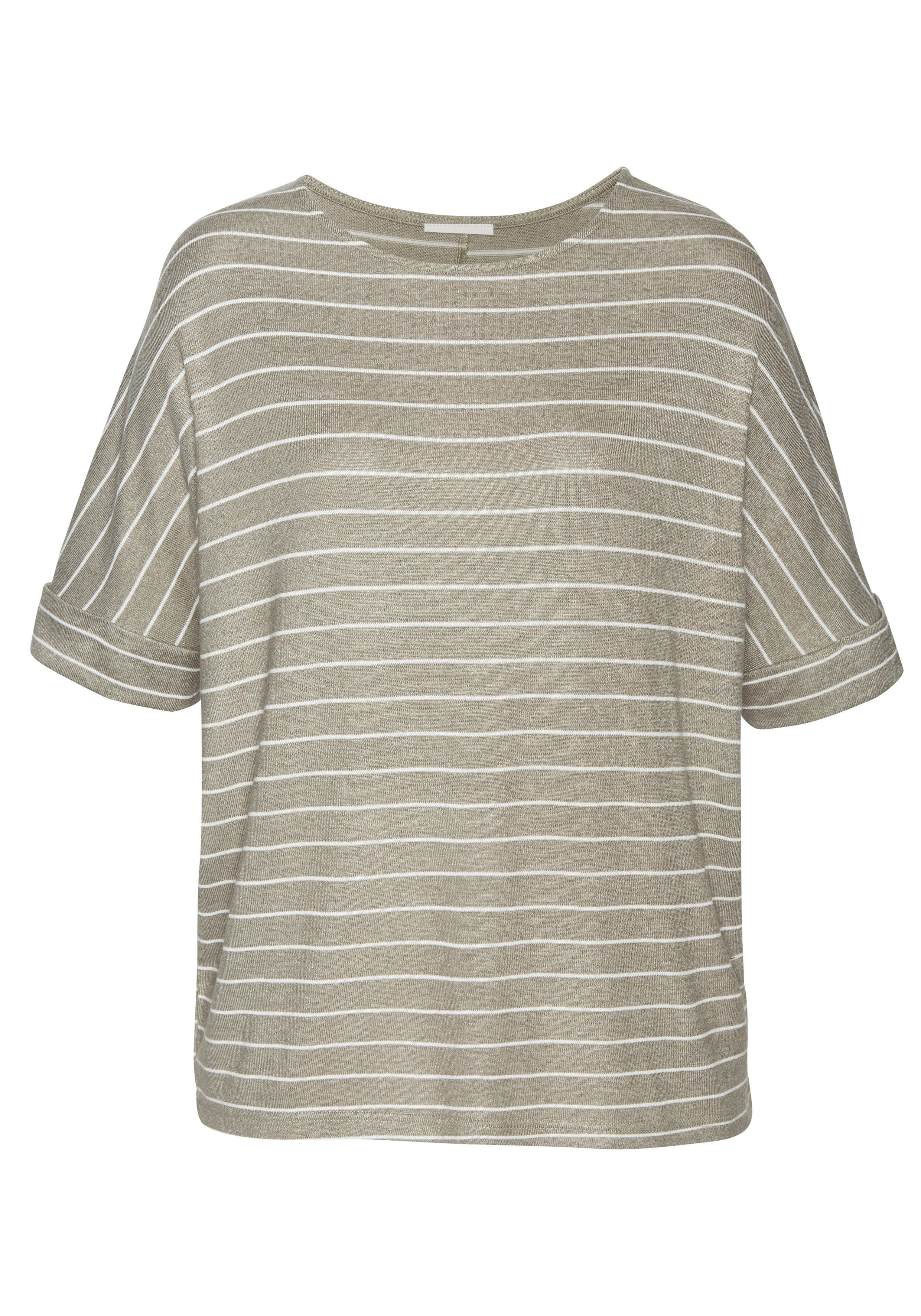Lascana Shirt met ronde hals Met brede mouwomslag van zacht viscose-fijntricot