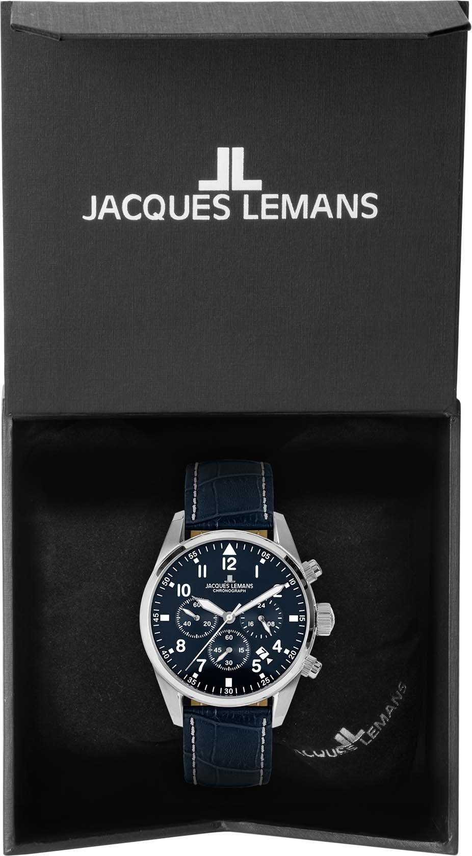 Jacques Lemans Chronograaf Barcelona, 42-2B Quartz horloge, armbandhorloge, herenhorloge, datum, stopfunctie, leren band