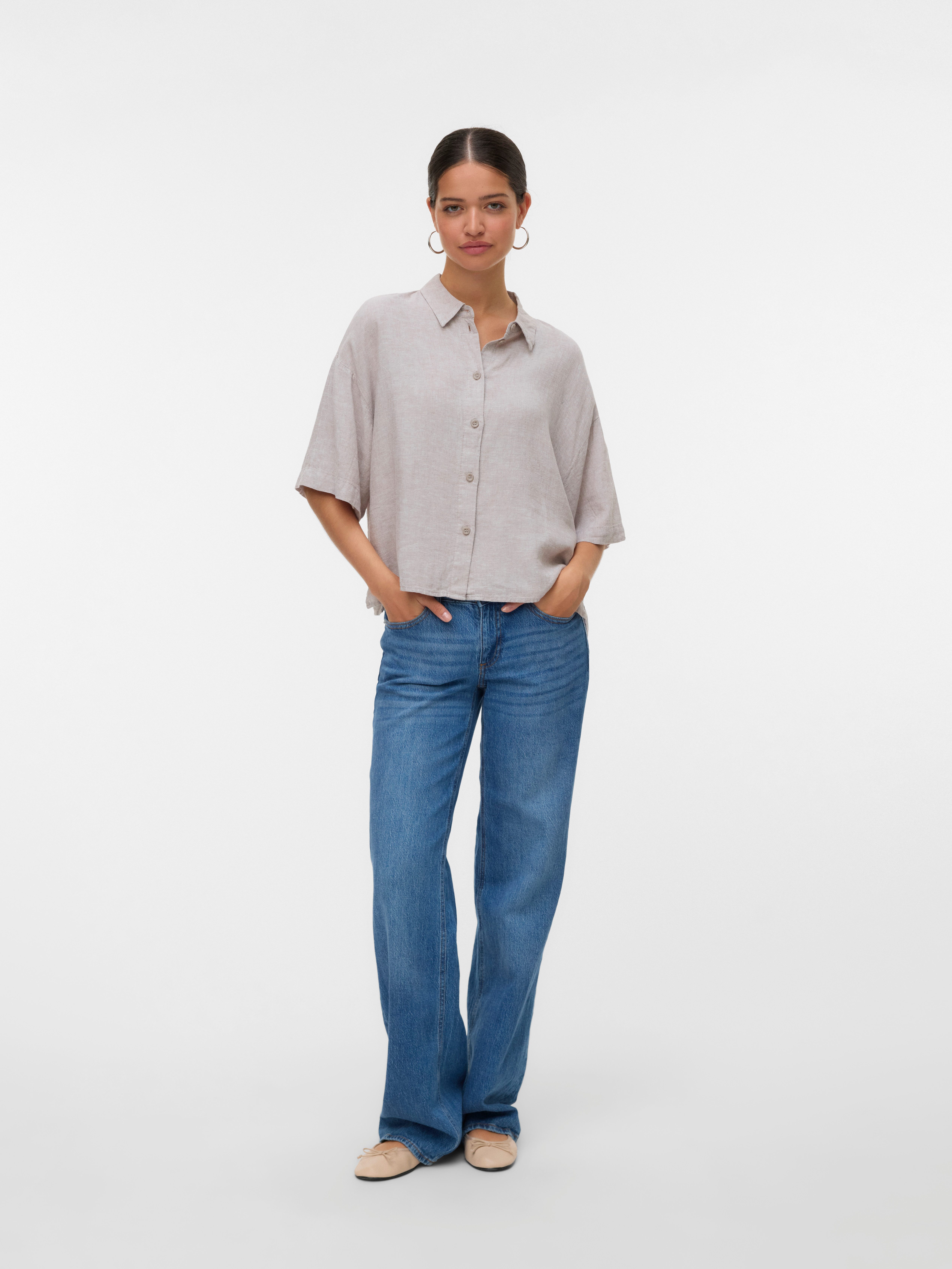 Vero Moda Overhemdblouse VMLINN LINEN 2/4 SHORT SHIRT WVN NOOS