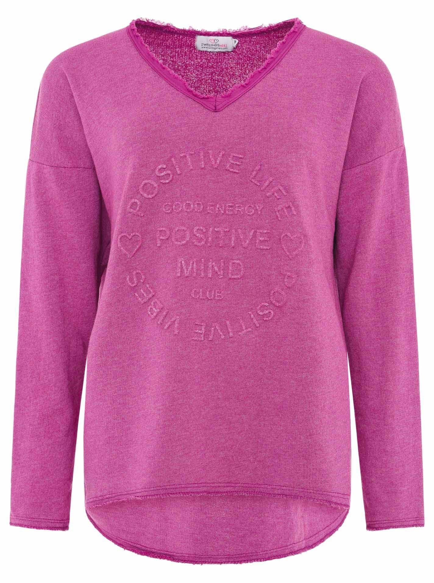 Zwillingsherz Sweatshirt "Positive Mind" met v-halslijn in used look en stempelprint