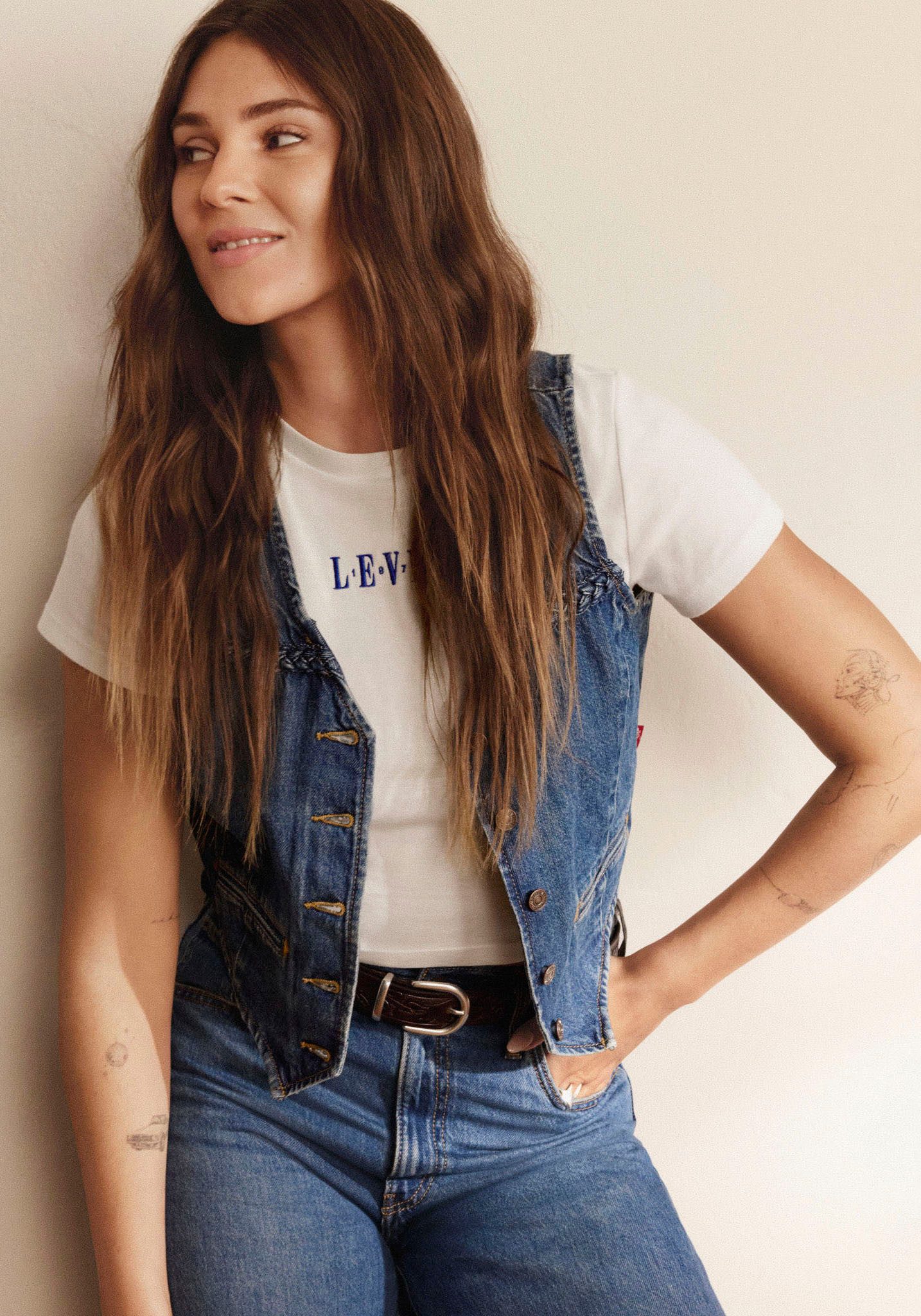 Levi's® Jeansgilet BRAIDED VEST met decoratieve stiksels