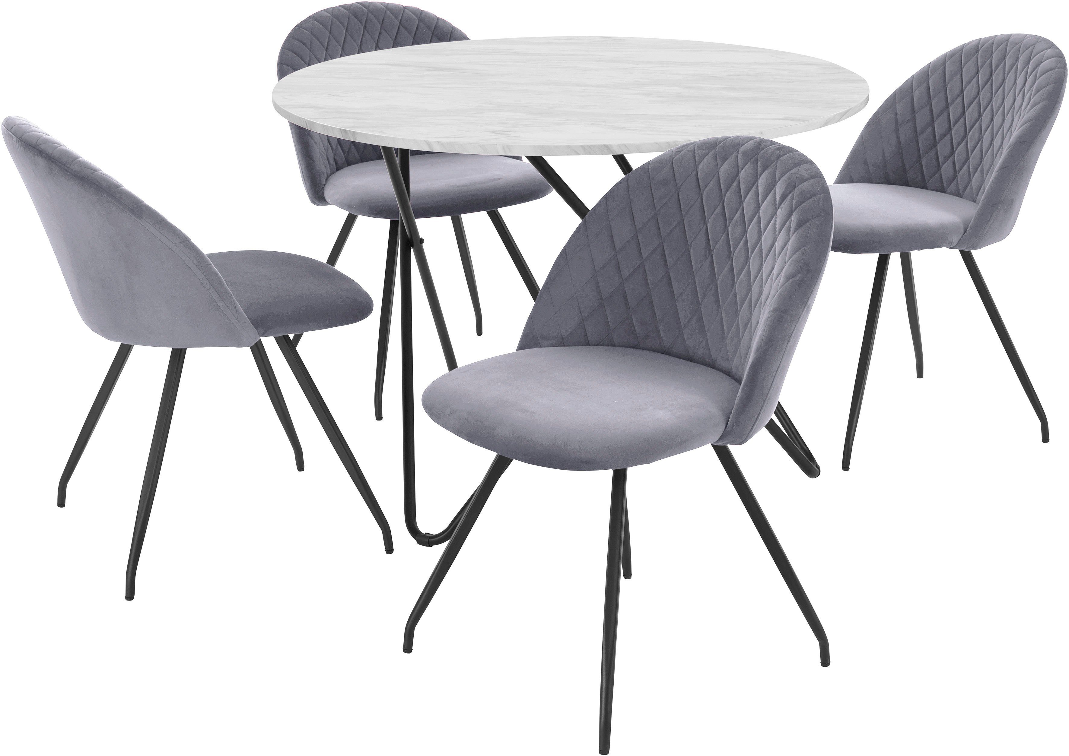 INOSIGN Eethoek Emmajonas moderne ronde tafel in marmerlook (set, 5-delig)
