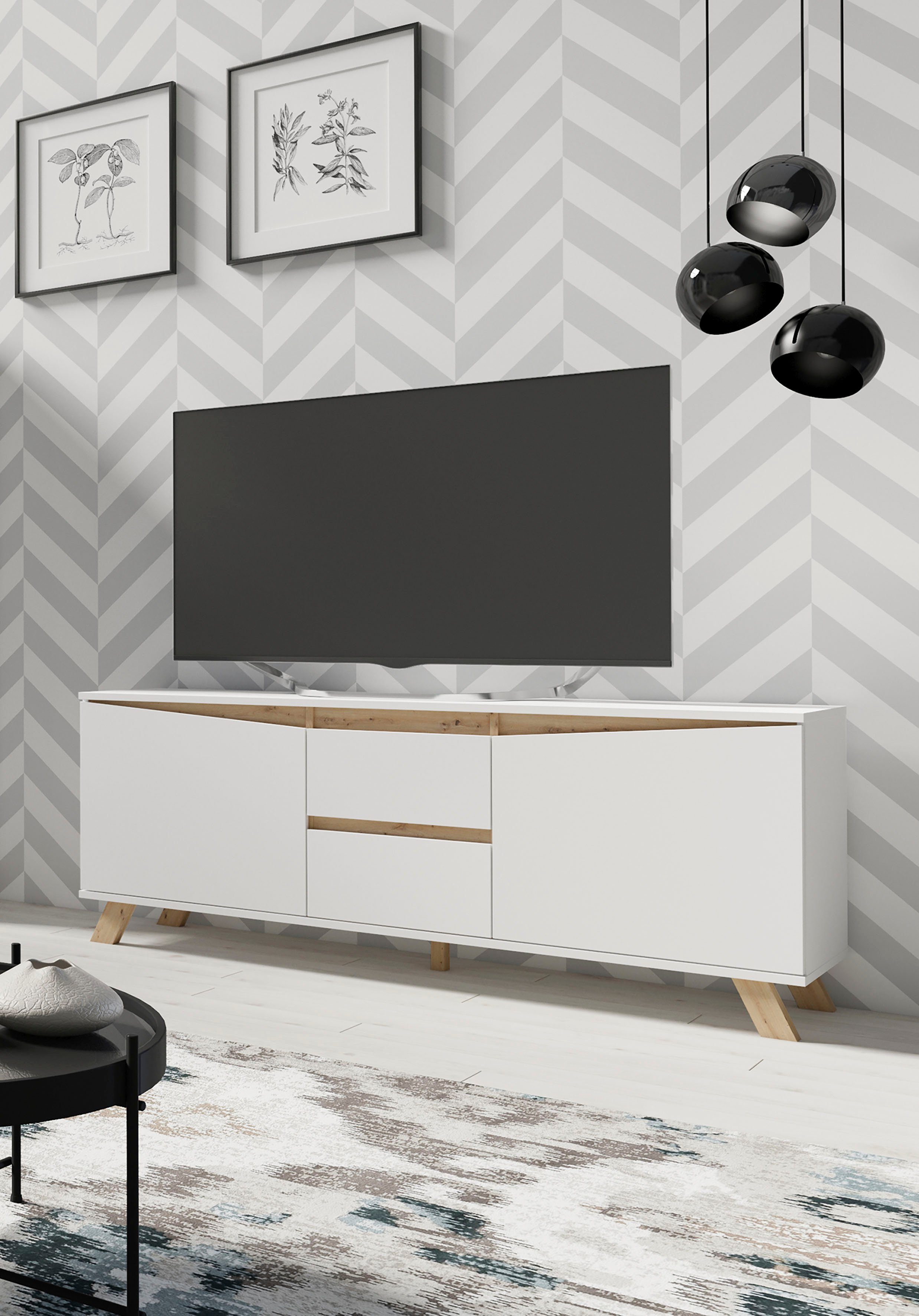1438187630 Tv-meubel VALENTIN , breedte 160 cm, in mat-wit