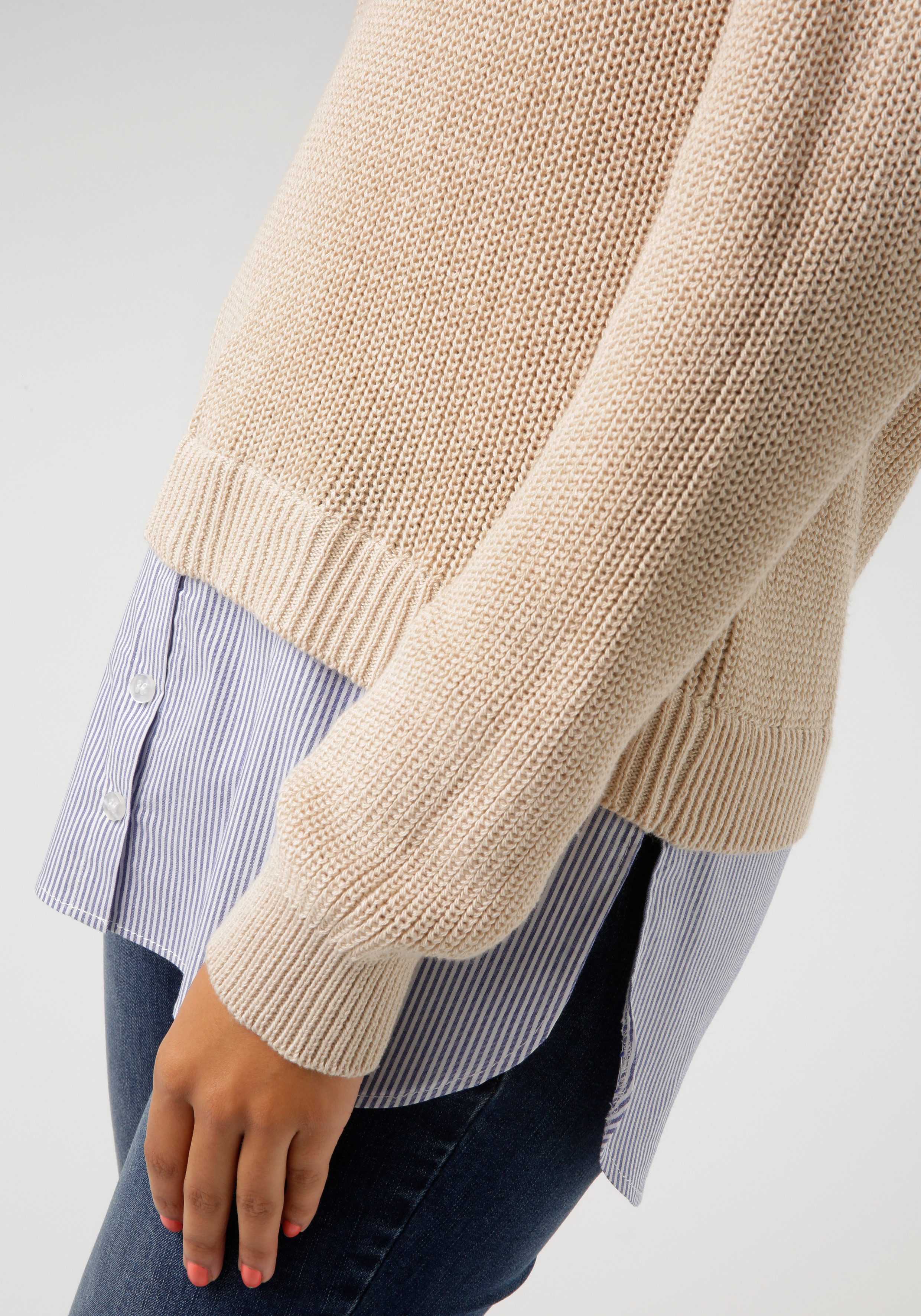 Aniston CASUAL Gebreide trui gestreepte blouse-inzet onderlangs